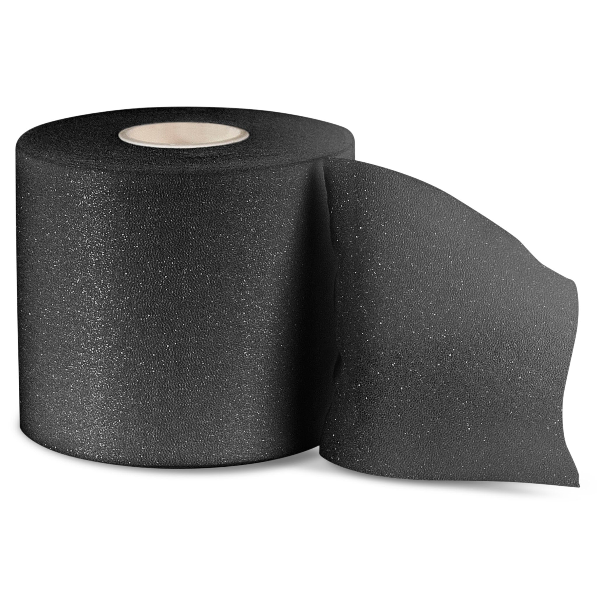 Forside af sort Shin wrap-rulle, fodbold-træningsudstyr, delvist udrullet.