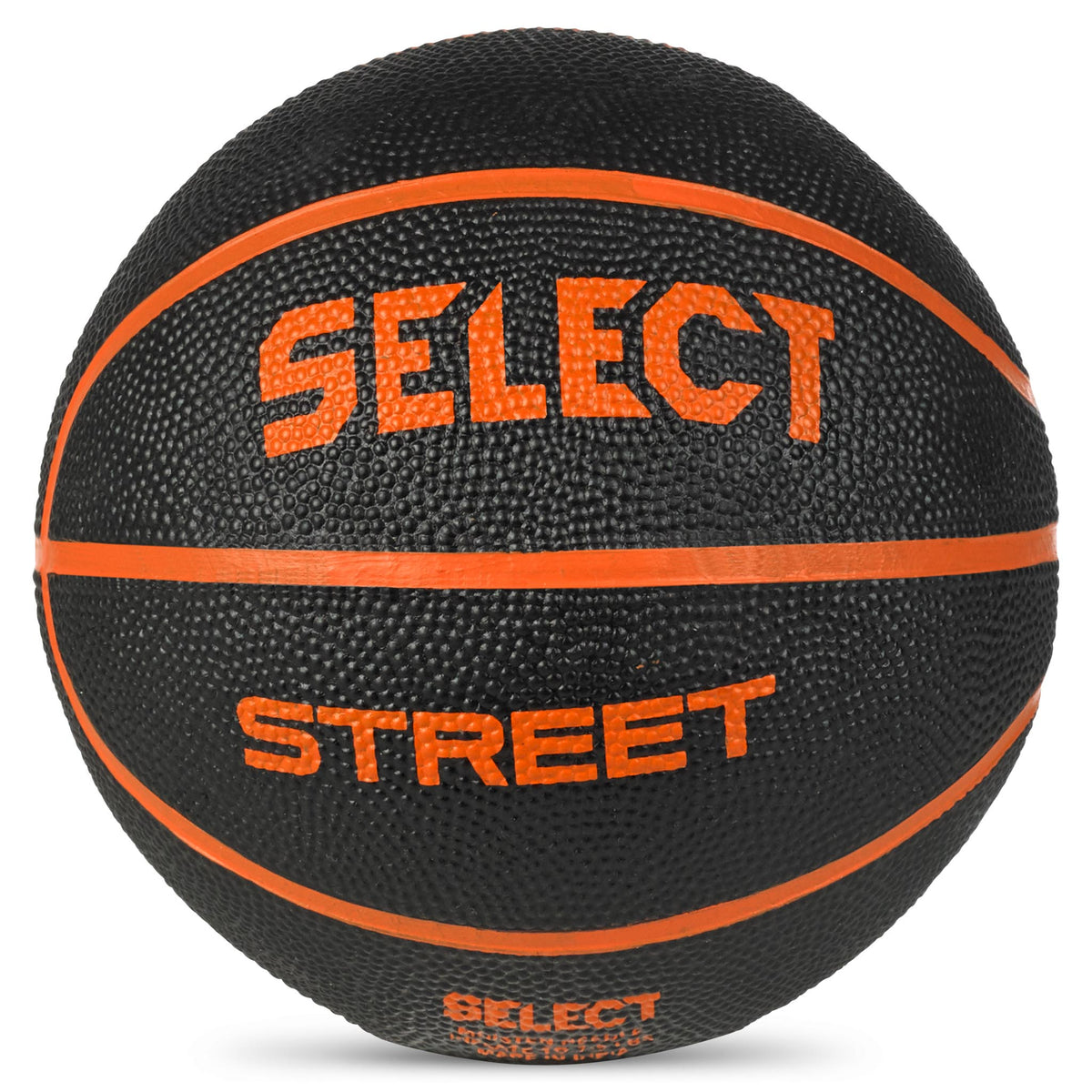 Basketball mini i sort med orange detaljer, ekstra vinkel. Kategorien andre bolde.