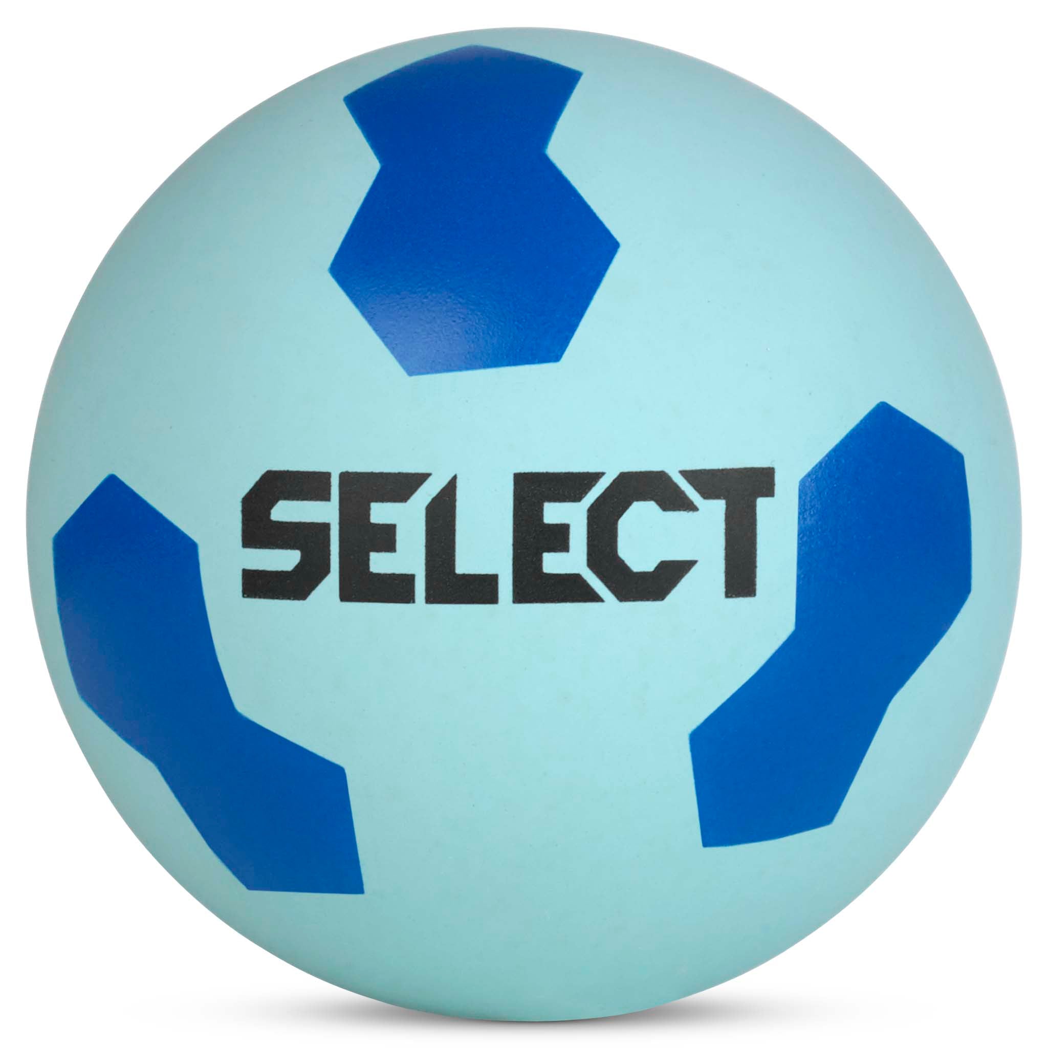 High bounce ball, lyseblå med blå felter og sort logo, andre bolde, set forfra.