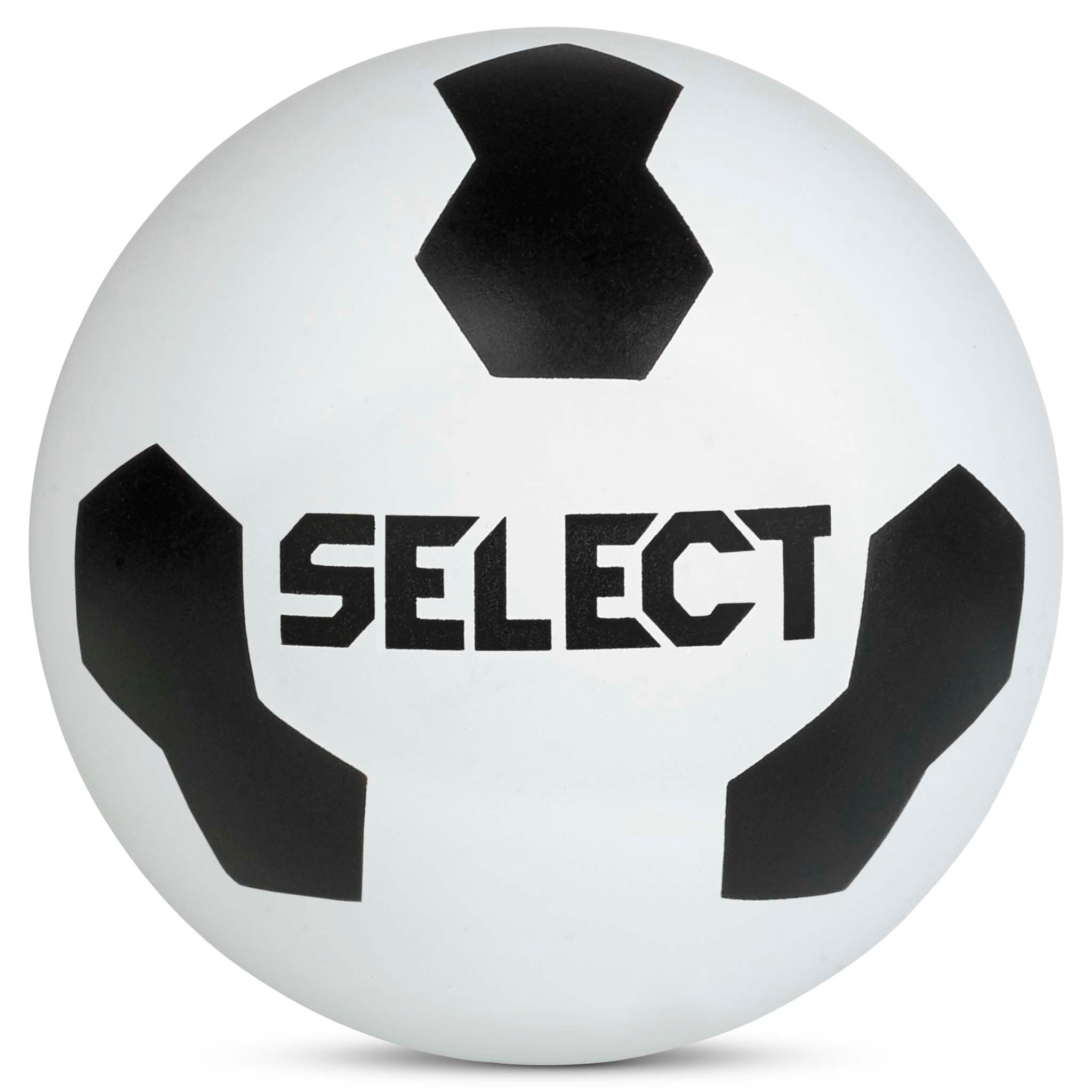 High bounce ball, hvid med sort fodboldmønster, set forfra. Kategorien Andre bolde.