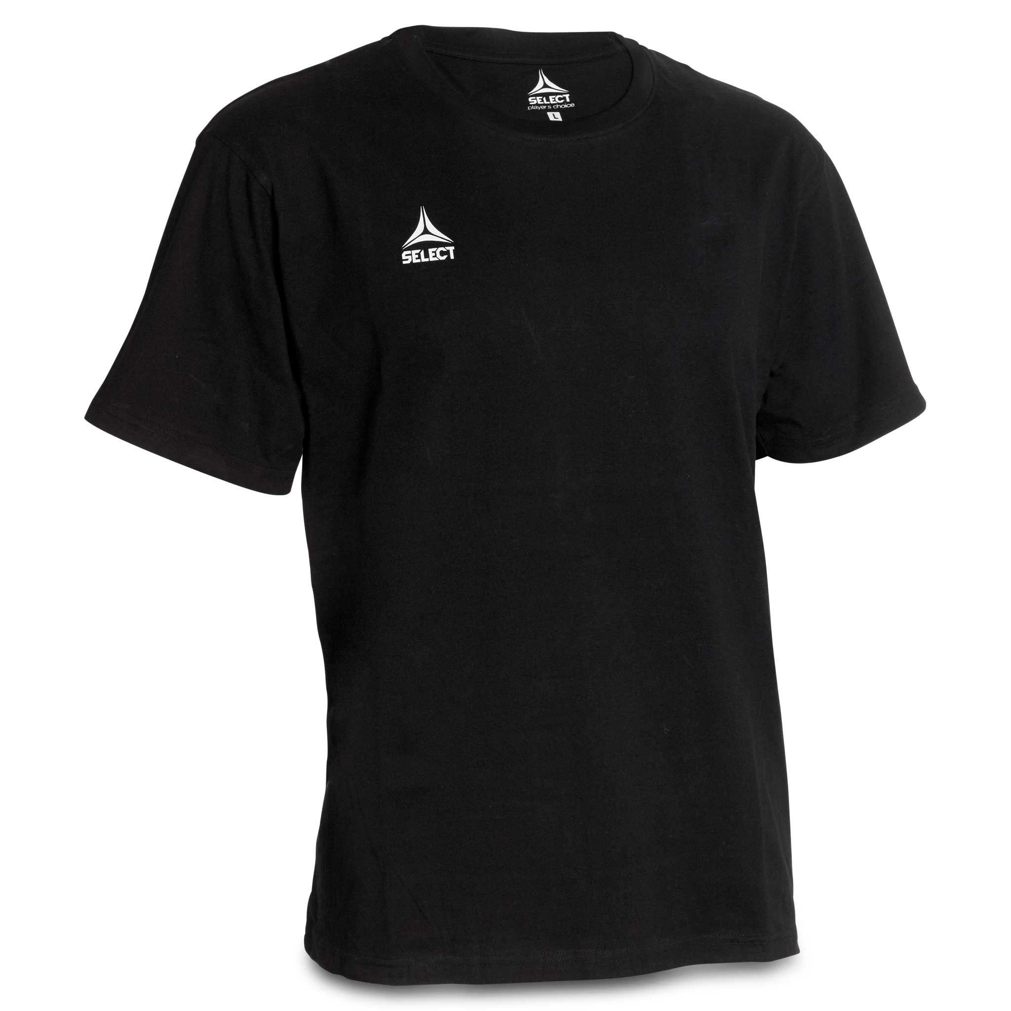 Forfra-billede af sort T-Shirt Basic Select v23 fritidstøj med hvidt logo på brystet.