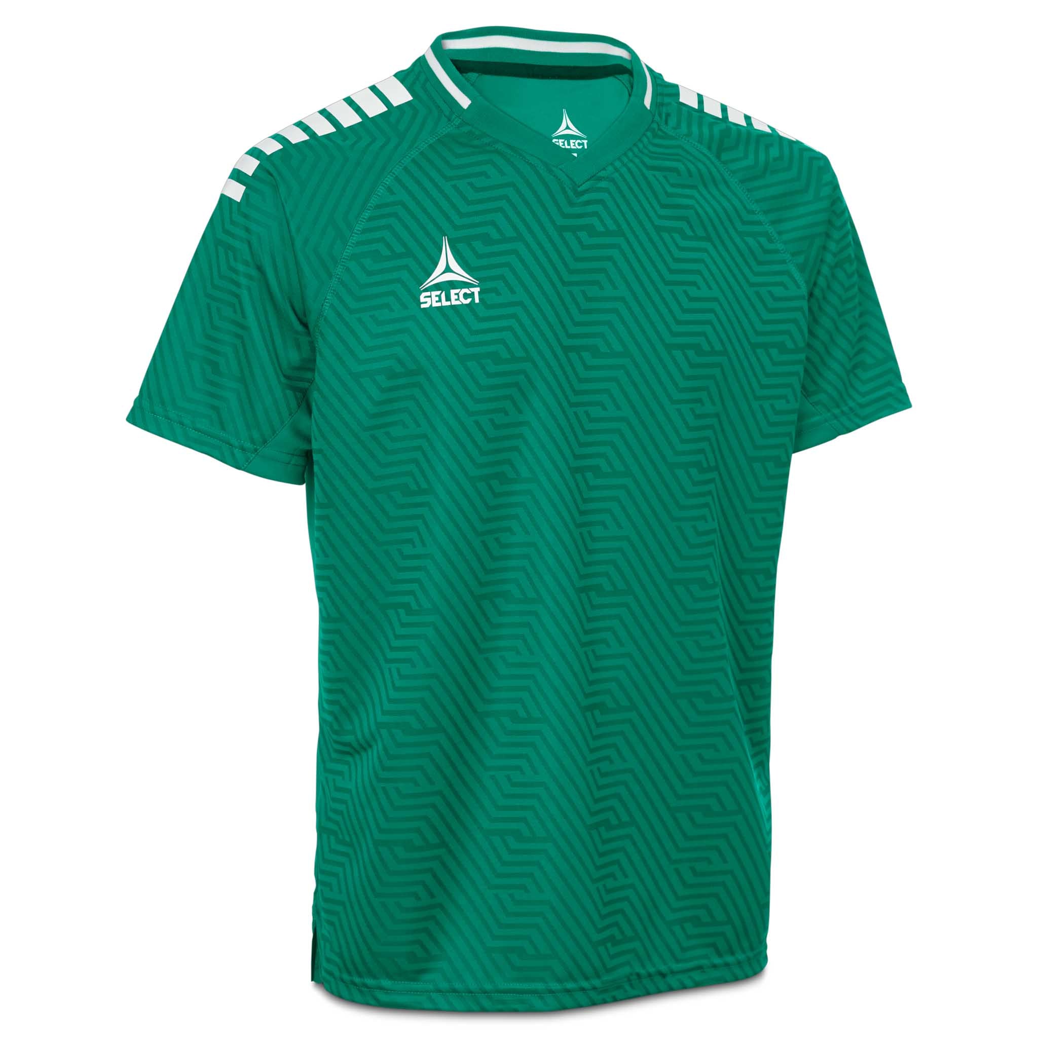 Grøn og hvid Player shirt S/S Monaco v24, fodbold Match & Training wear, set forfra.