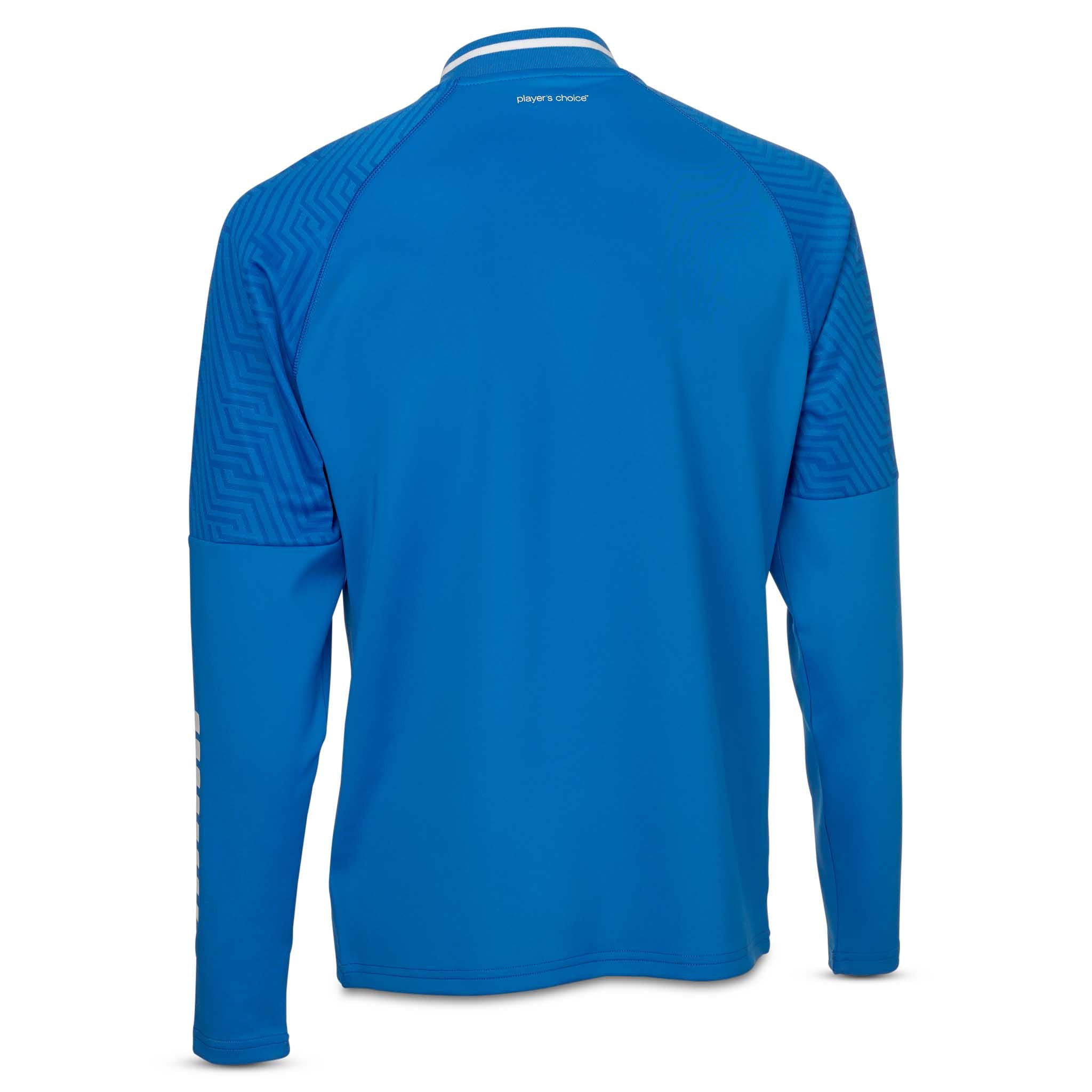 Bagside af blå og hvid Zip jacket Monaco v24, fodbold Match & Training wear