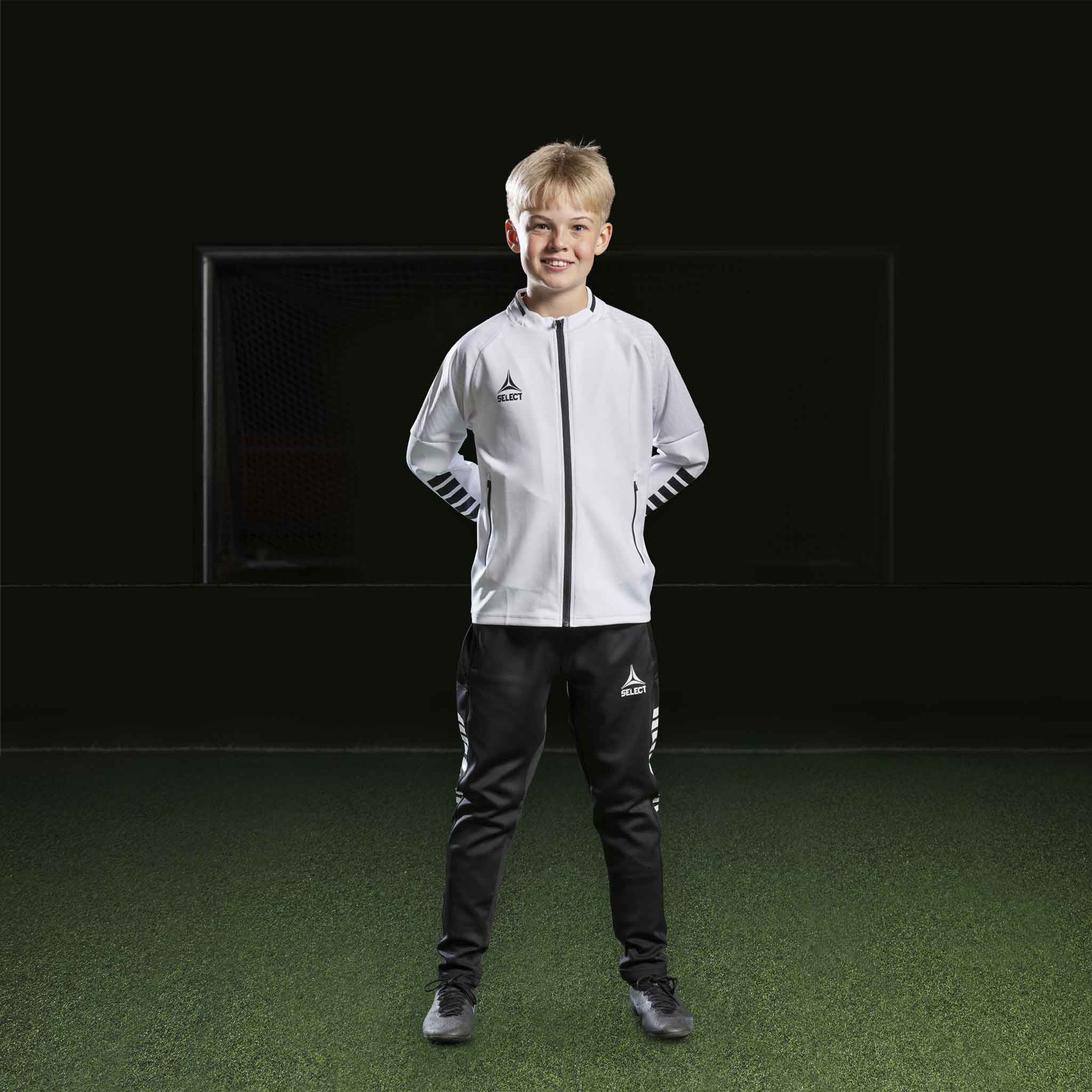 Monaco Zip træningsjakke - Børn #farve_ #farve_hvid/sort #farve_hvid/sort