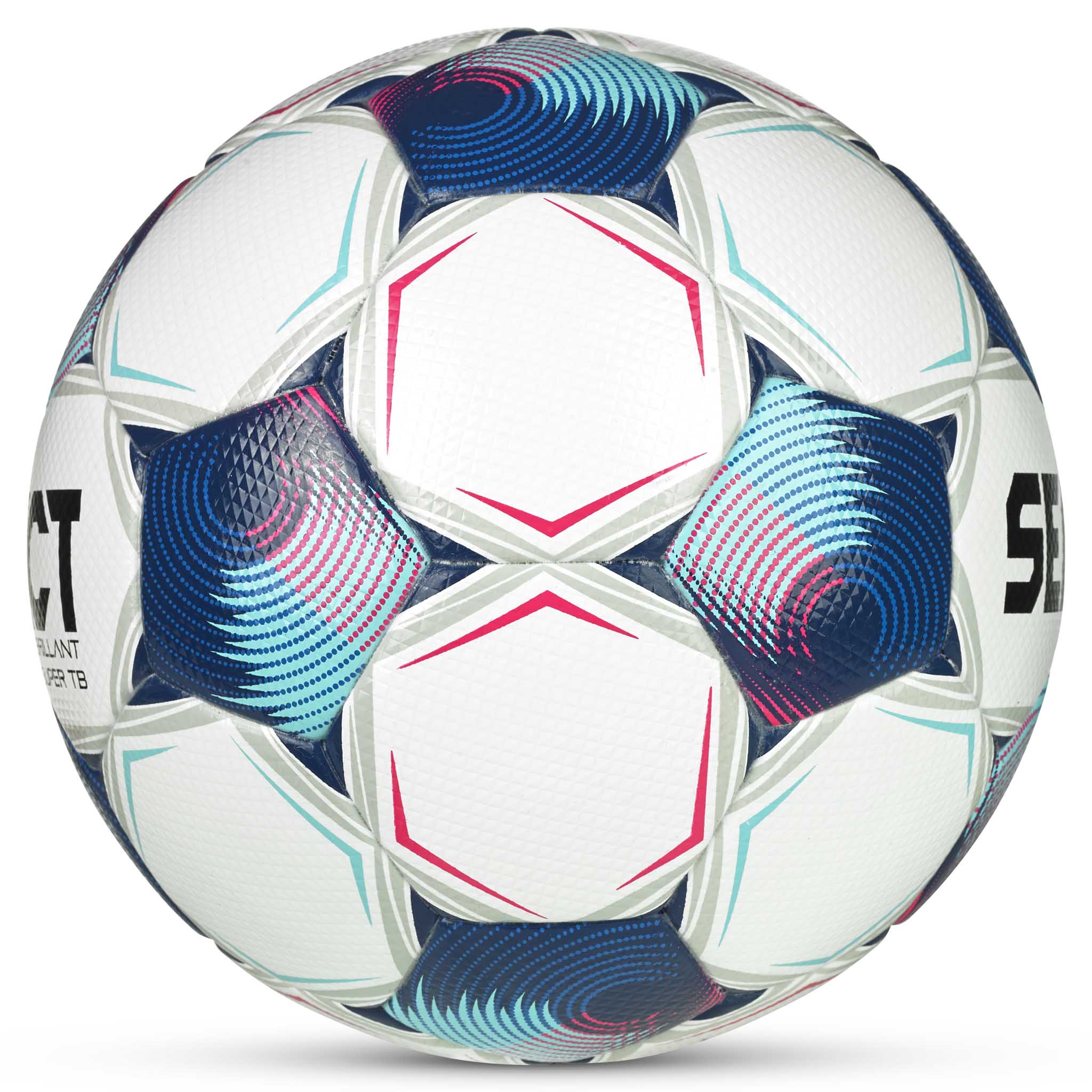 Brillant Super TB v25 fodbold i hvid, blå og pink, set fra højre side