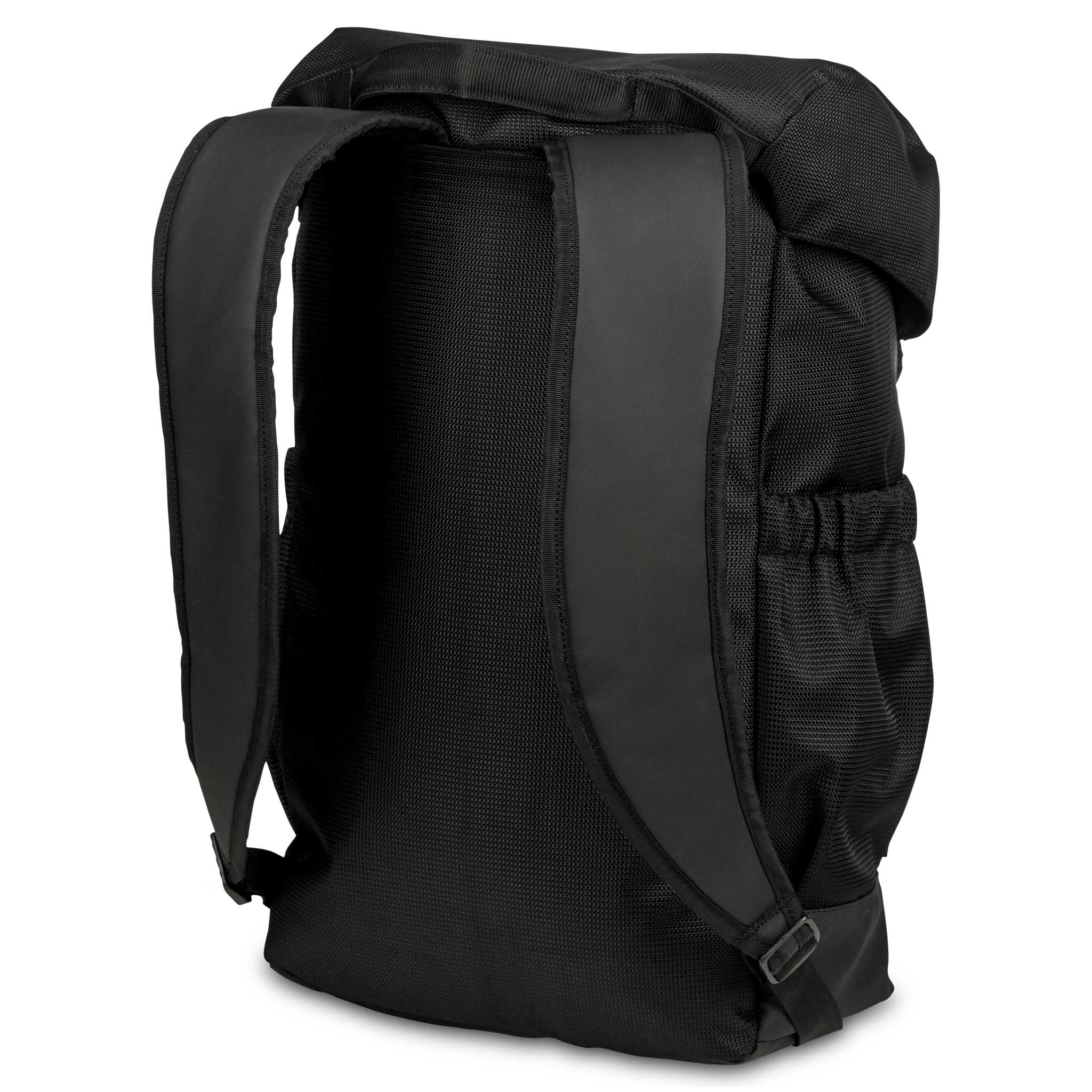 Sort Backpack v25 sportstaske, set fra bagsiden med polstrede remme og rygpanel.