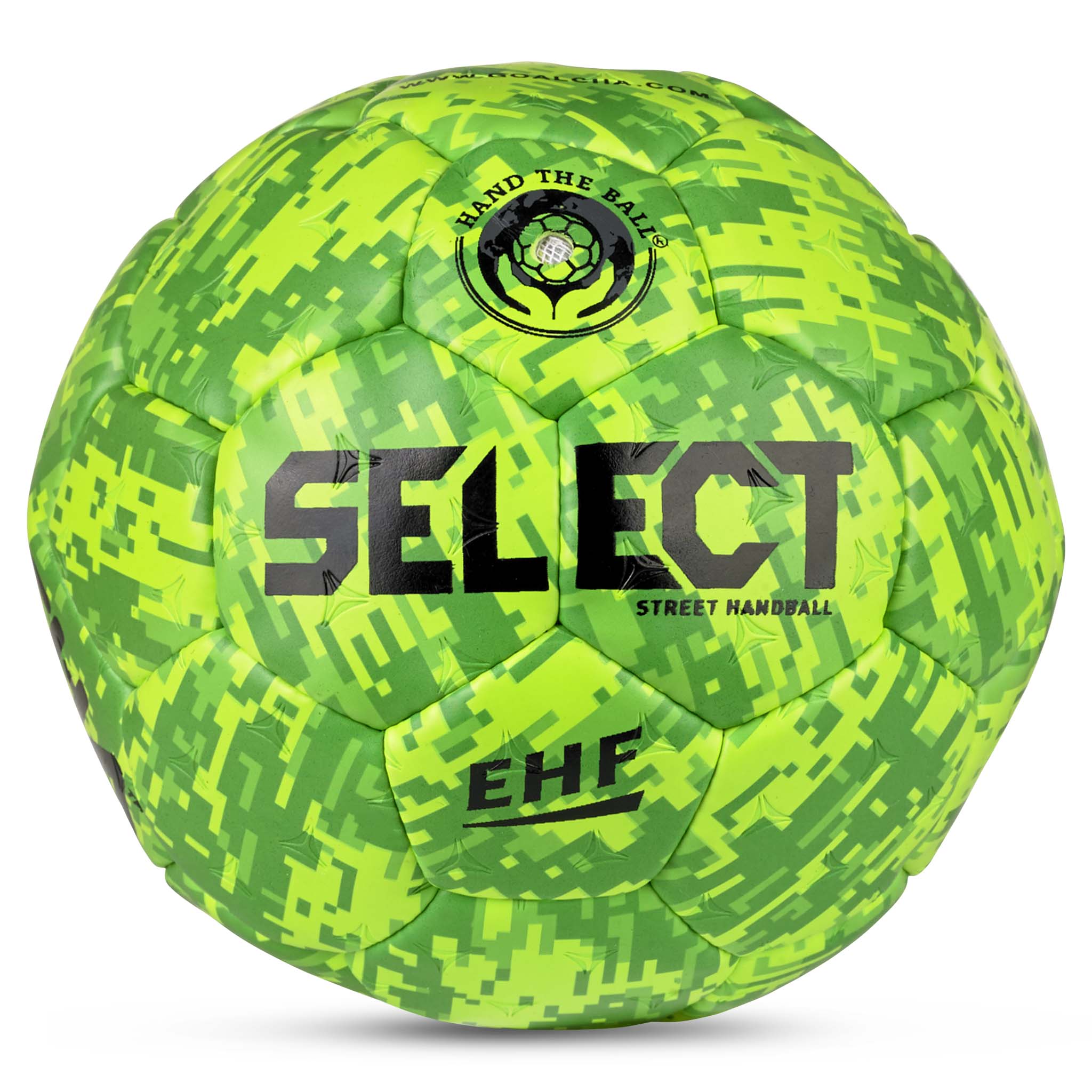 Forside af Goalcha Street Handball v25 i grøn med sort logo og pixel-camo mønster. Håndbold.