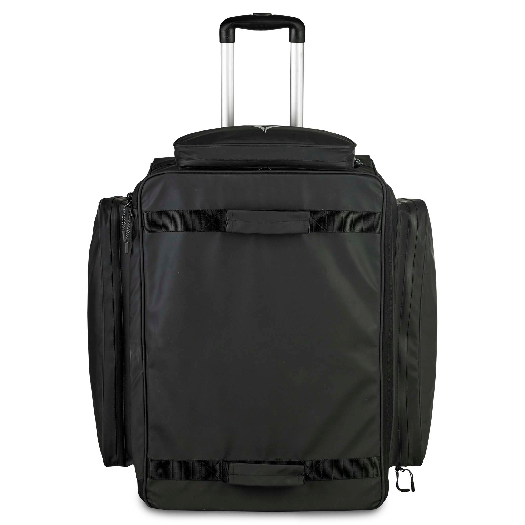 Sort Medicalbag trolley v25, sports care, set forfra med håndtag og sidelommer