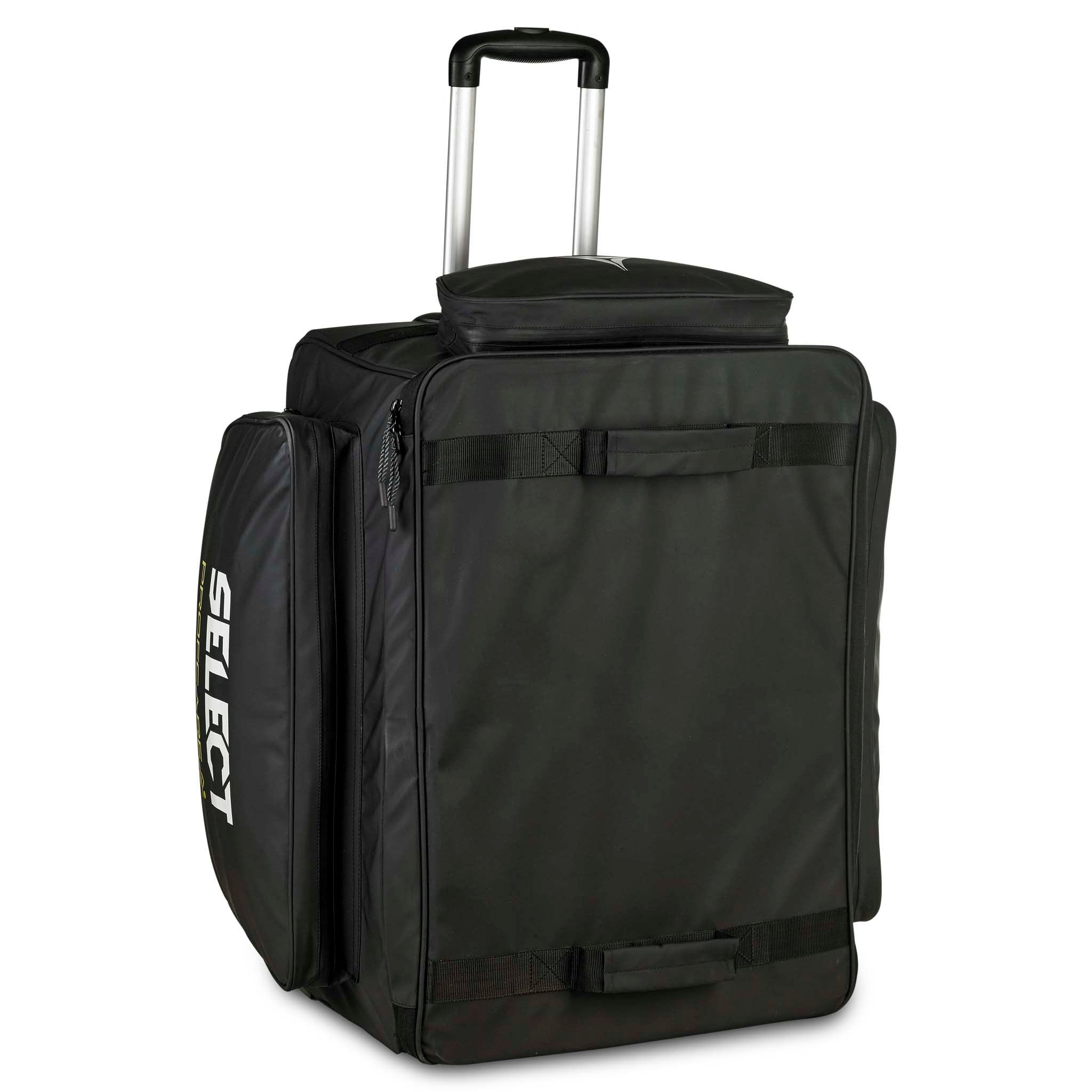 Sort Medicalbag trolley v25, Sports care, med teleskophåndtag og hjul, set fra forsiden.