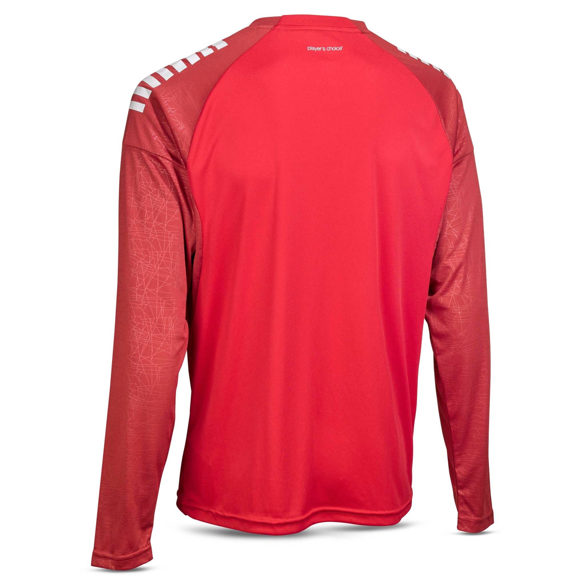 Player shirt L/S Spain v25, rød med hvide skulderstriber, fodbold Match & Training wear, set fra bagsiden.