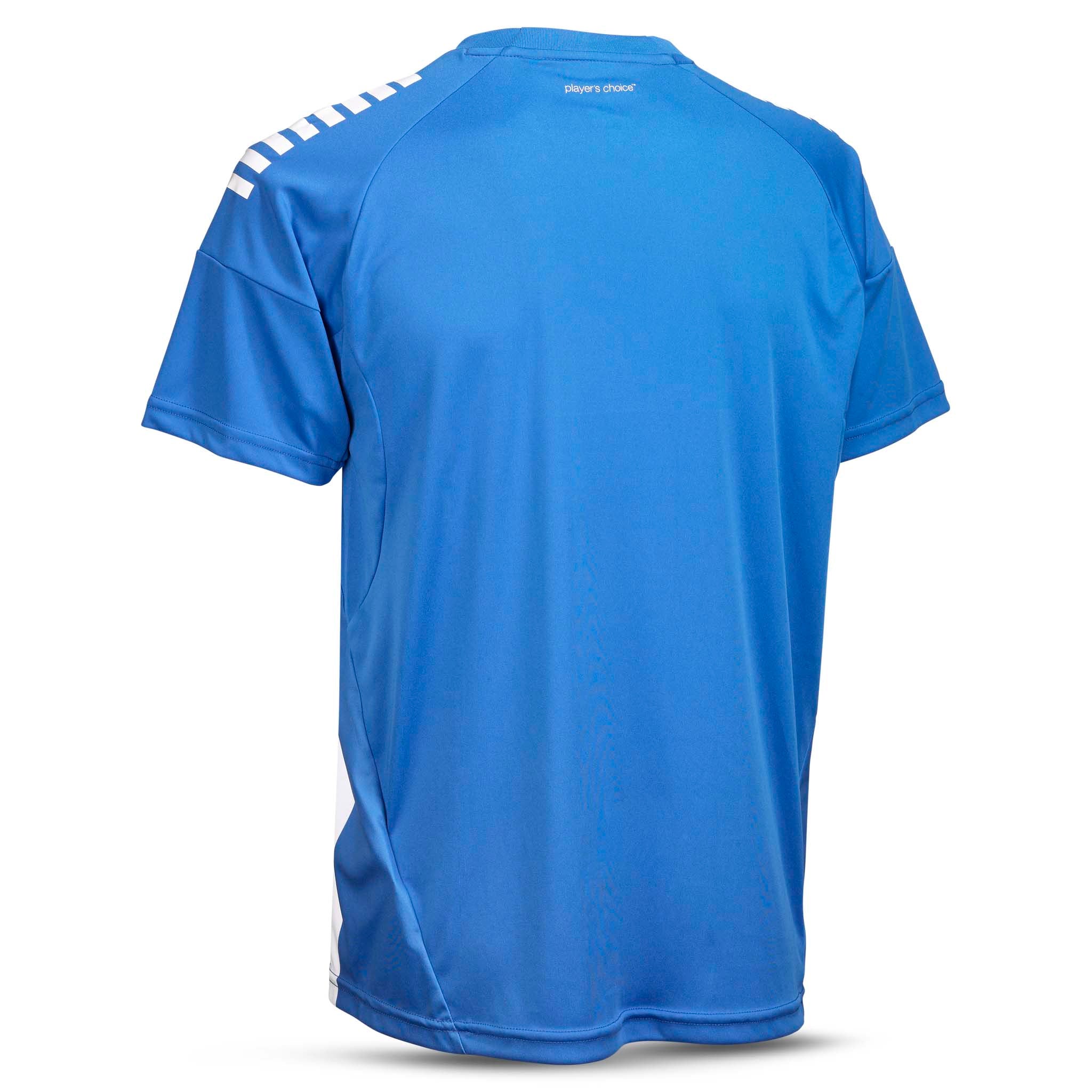 Bagside af Player shirt S/S Spain striped v25, blå med hvidstribede skuldre. Match & Training wear fodbold.