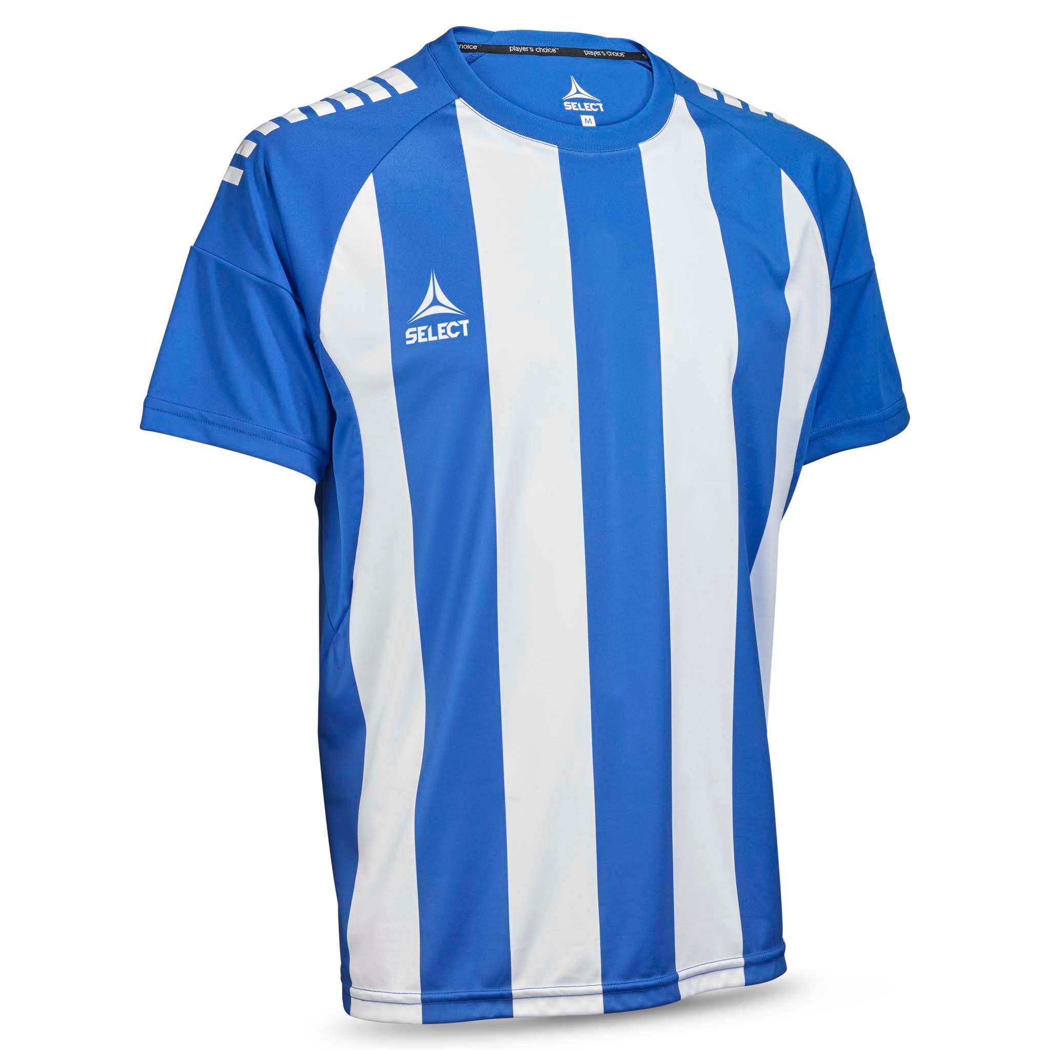Forside af Player shirt S/S Spain striped v25, blå og hvid stribet fodbold Match & Training wear.