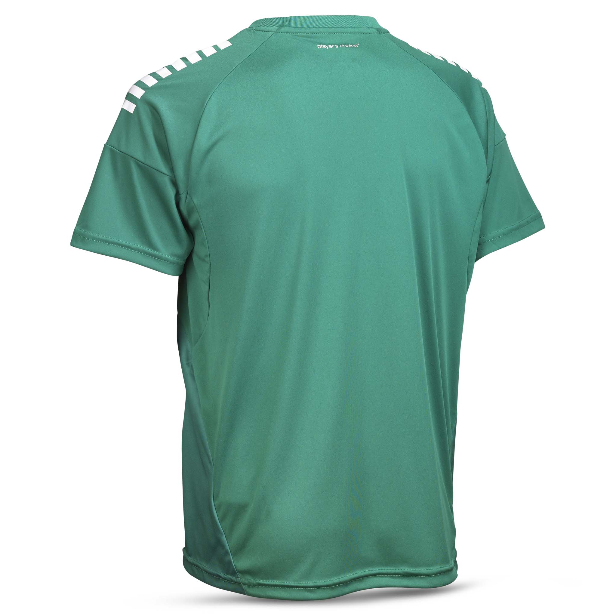 Bagside af grøn Player shirt S/S Spain striped v25, hvide skulderstriber, Match & Training fodboldtøj