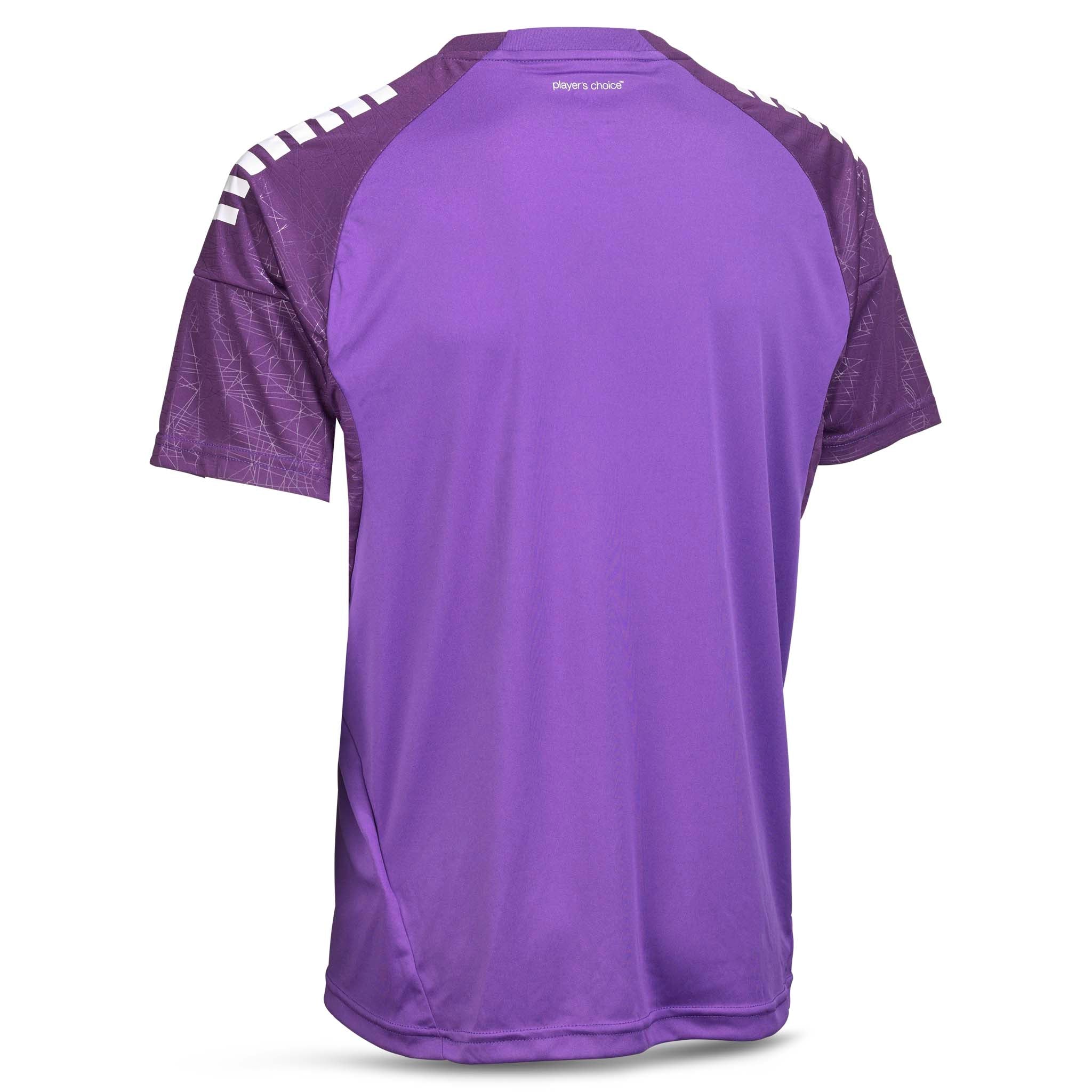 Bagside af lilla og hvid Player shirt S/S Spain v25, Match & Training fodboldtøj.