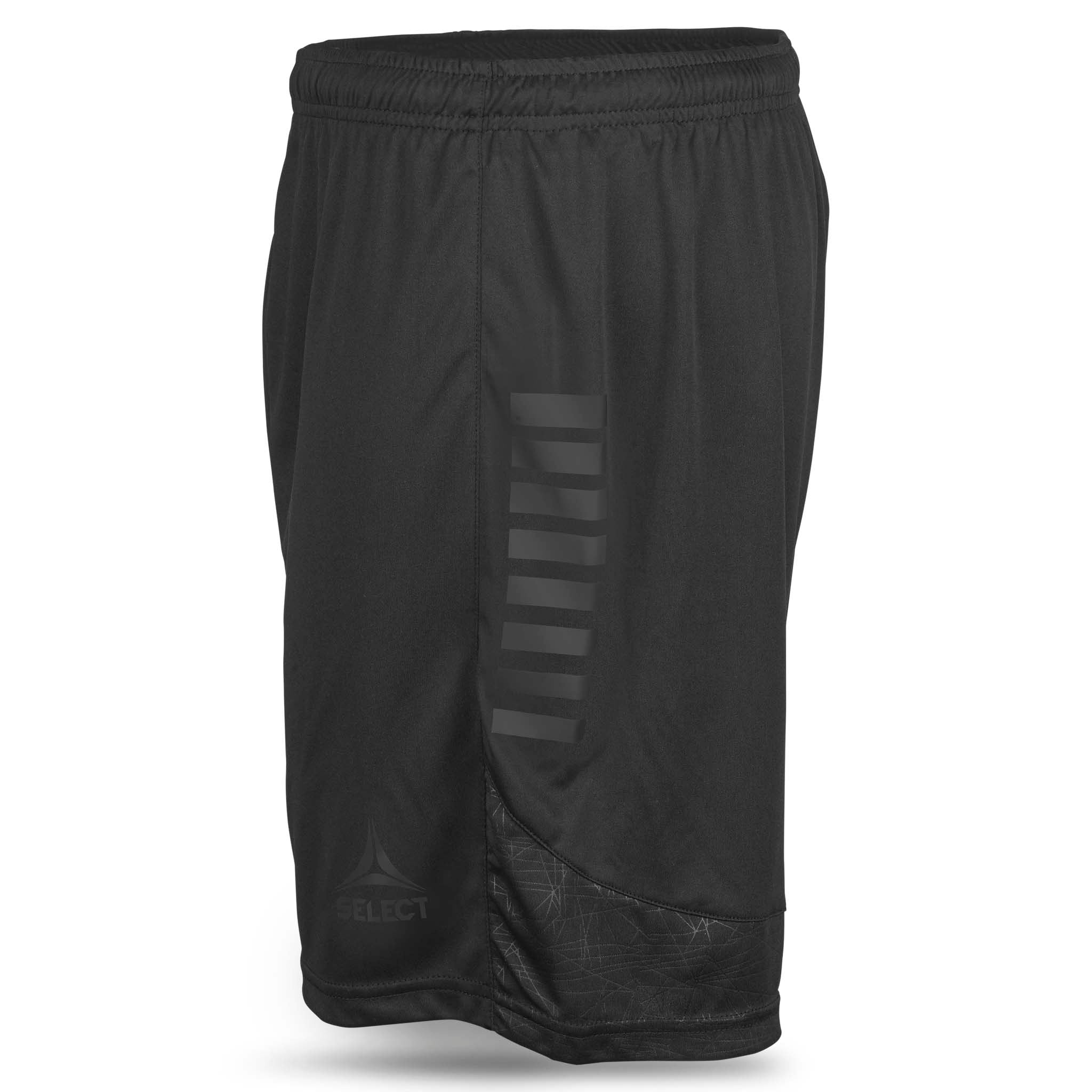 Sorte Player shorts Spain v25, kamp- og træningstøj, set fra venstre side med diskret stribedetalje og logo.