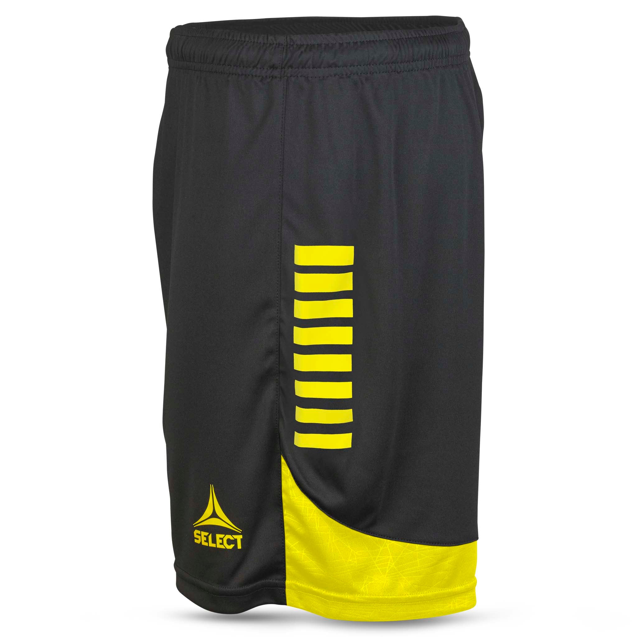 Player shorts Spain v25, Match & Training wear, sort med gule detaljer, set fra venstre side