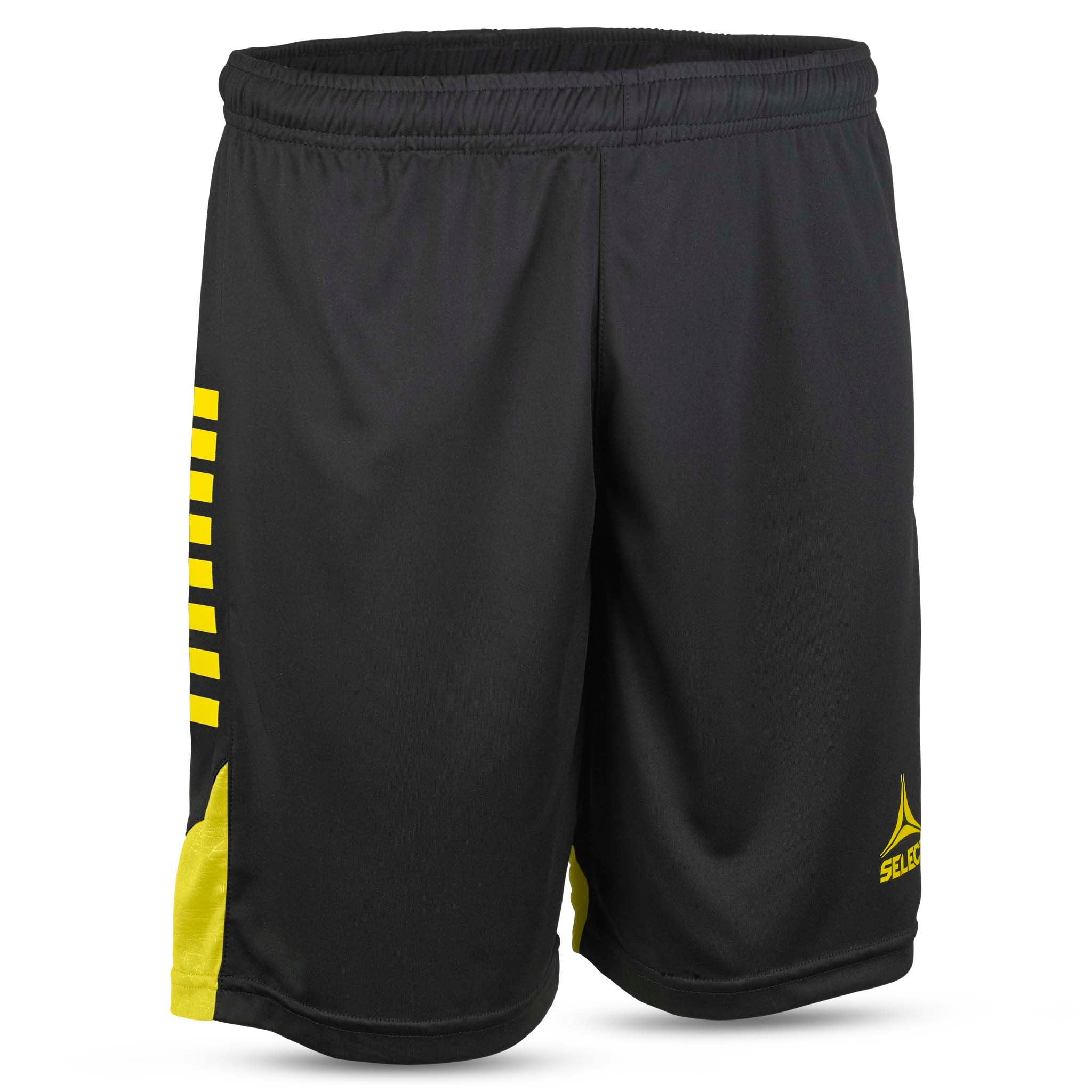 Player shorts Spain v25, sort med gule striber, Match & Training wear, set forfra.