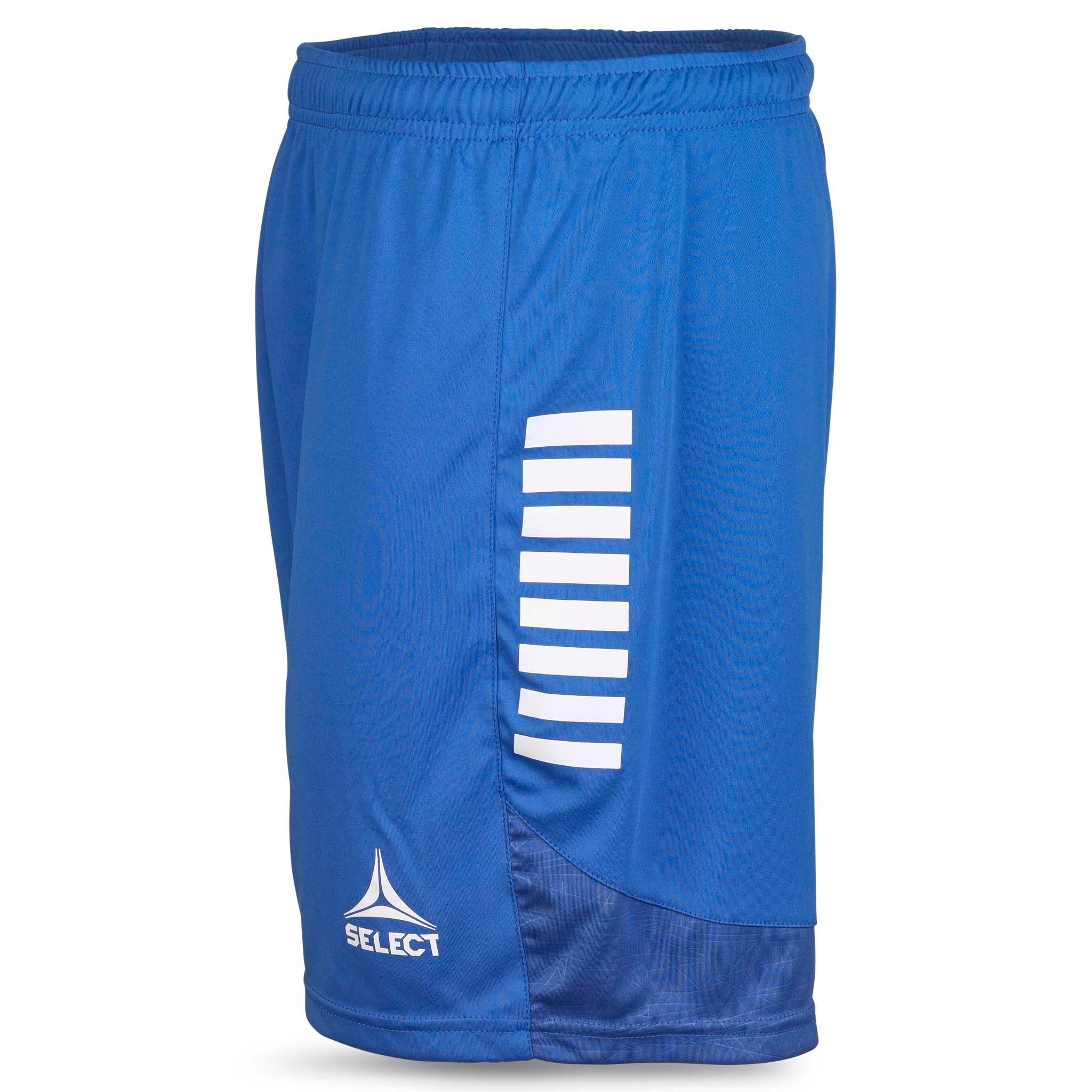 Blå Player shorts Spain v25, Match & Training wear, set fra venstre side med hvide striber og Select-logo.