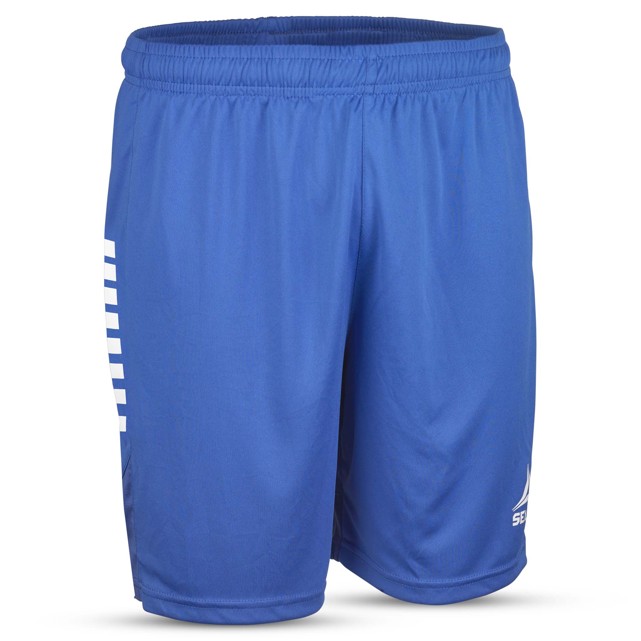Forside af blå Player shorts Spain v25 med hvide detaljer, fodbold Match & Training wear