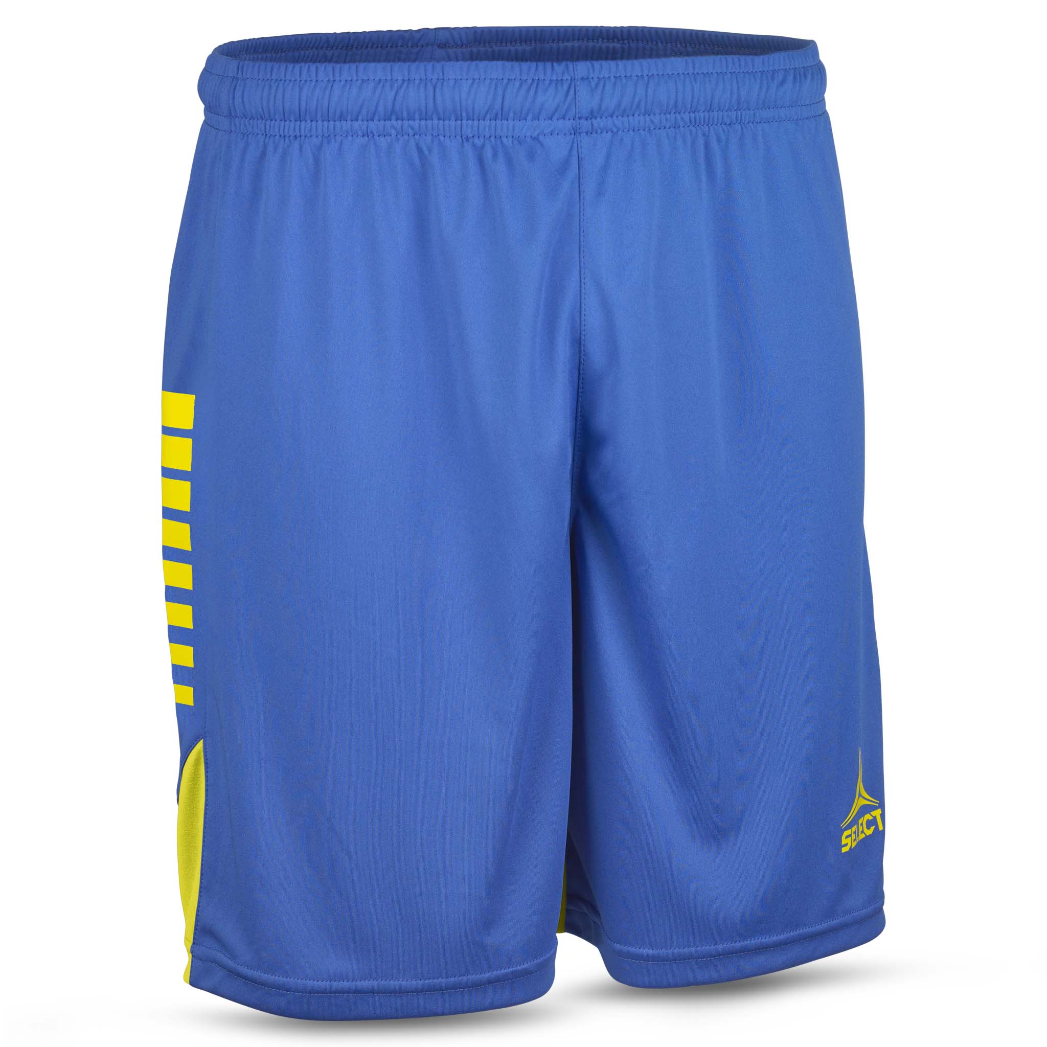 Forfra af blå Player shorts Spain v25 med gule detaljer, Match & Training wear til fodbold
