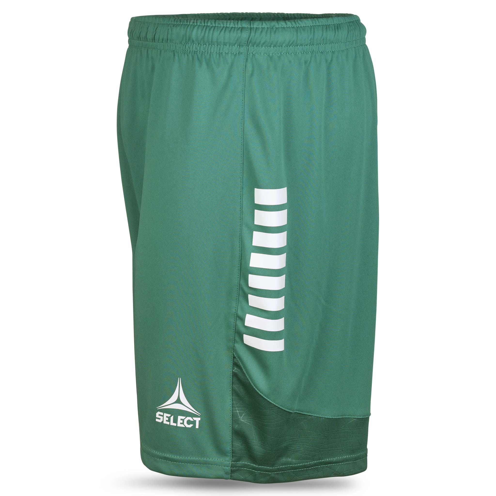 Grønne og hvide Player shorts Spain v25, Match & Training wear, set fra venstre med Select-logo.