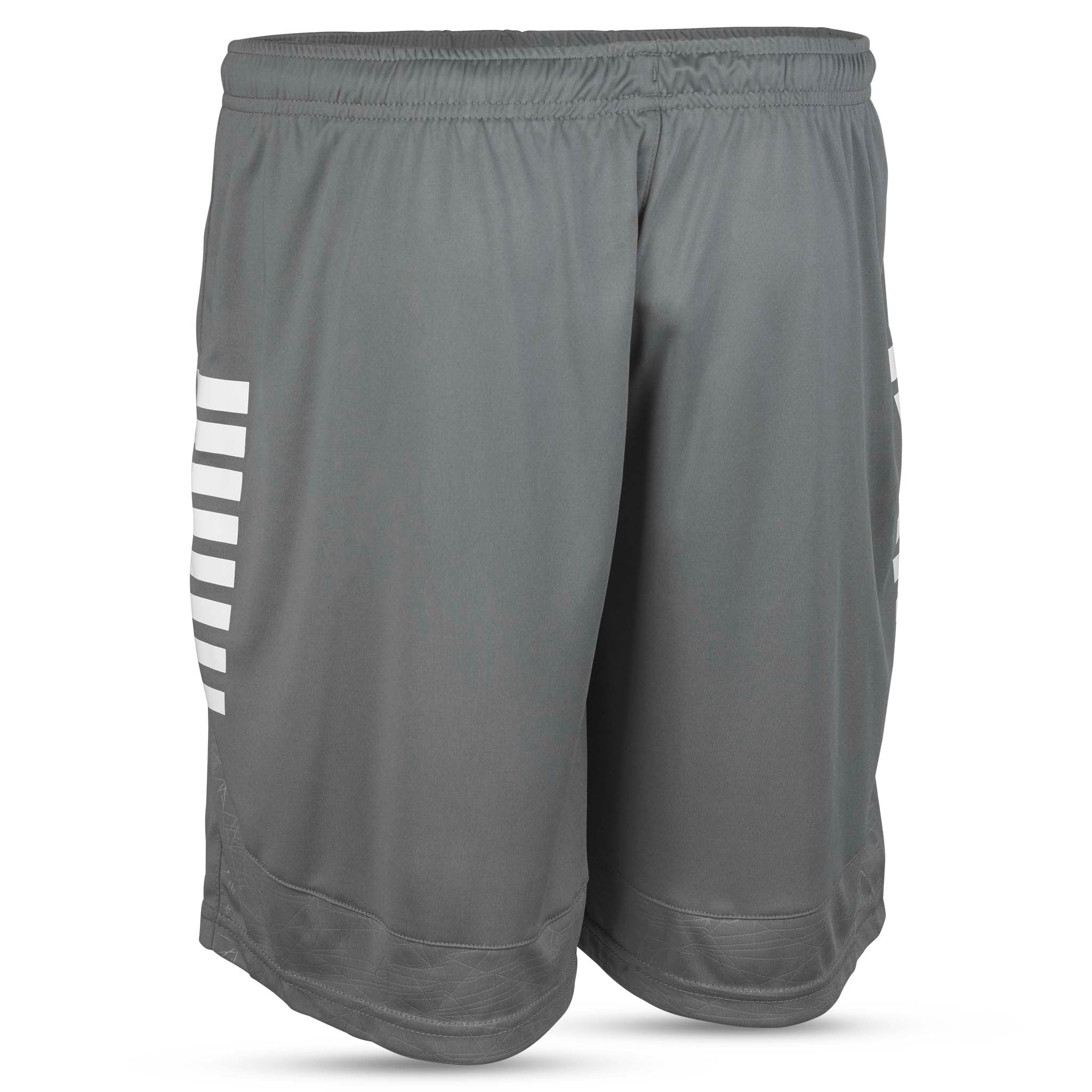 Grå Player shorts Spain v25, hvide striber, bagside. Fodbold Match & Training tøj.