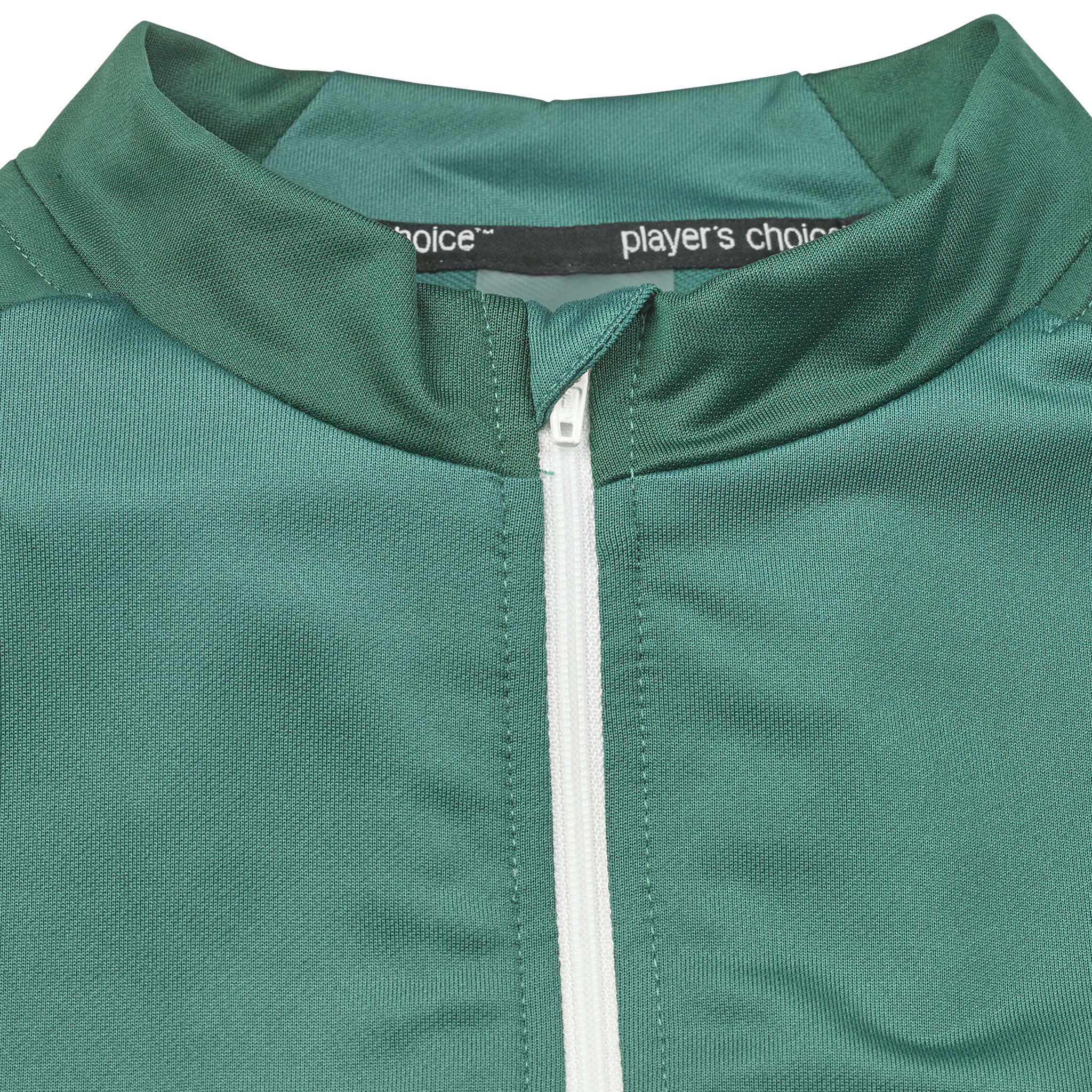 Closeup af grøn Training sweat 1/2 zip Spain v25, Match & Training wear, hvid lynlås og inderkrave.