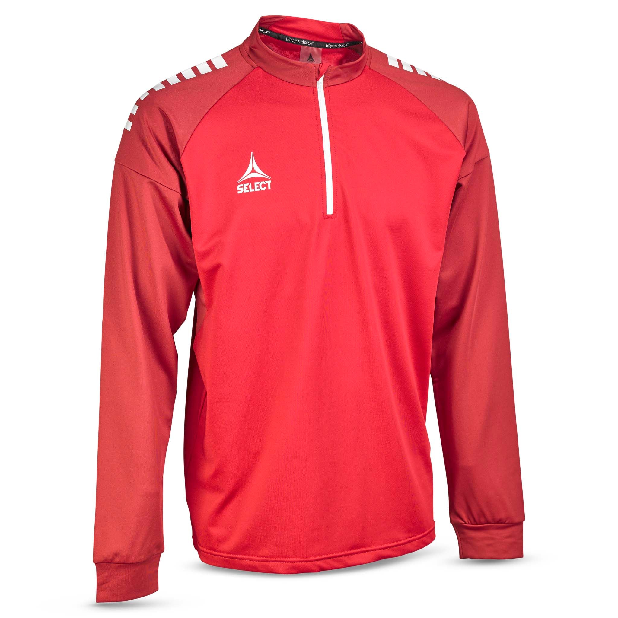 Forside af rød Training sweat 1/2 zip Spain v25, Kamp- & træningstøj, med hvid lynlås og skulderdetaljer