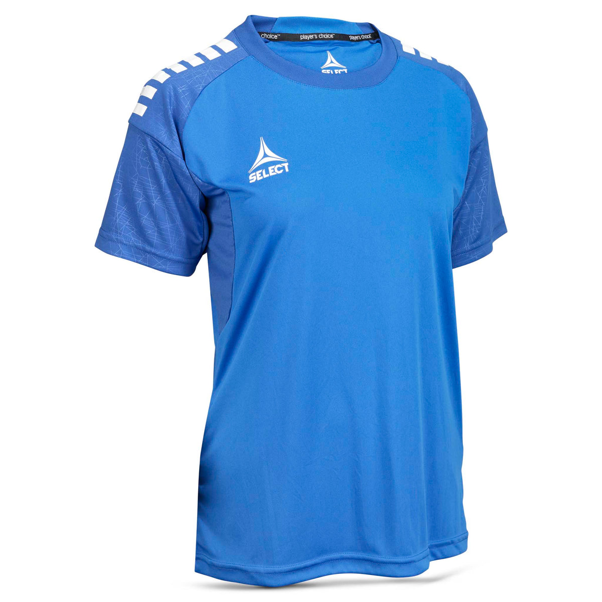 Blå Player shirt S/S Spain woman v25, Match & Training wear, hvid skulderdetalje, fodbold, set forfra