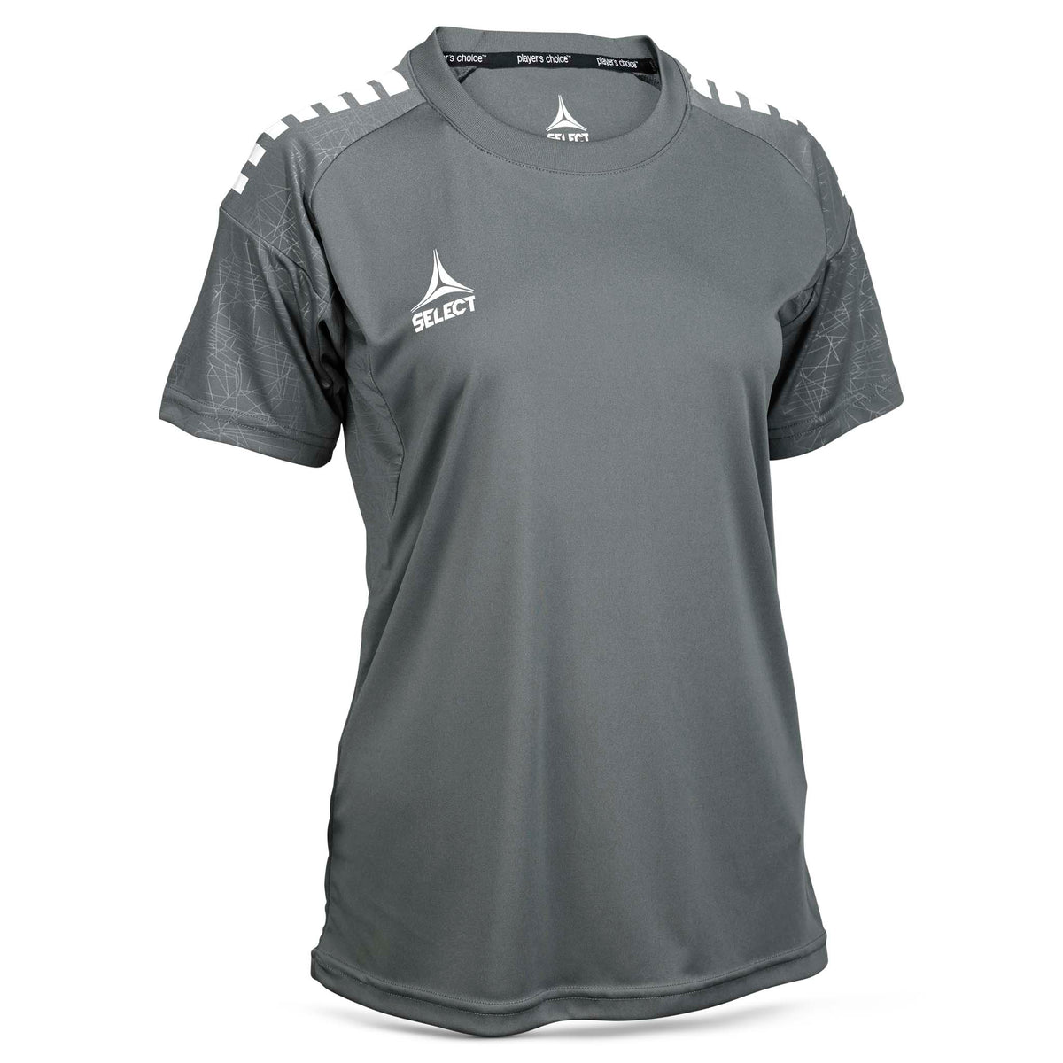 Grå Player shirt S/S Spain woman v25, hvid skulderdetalje, Match & Training wear, set forfra