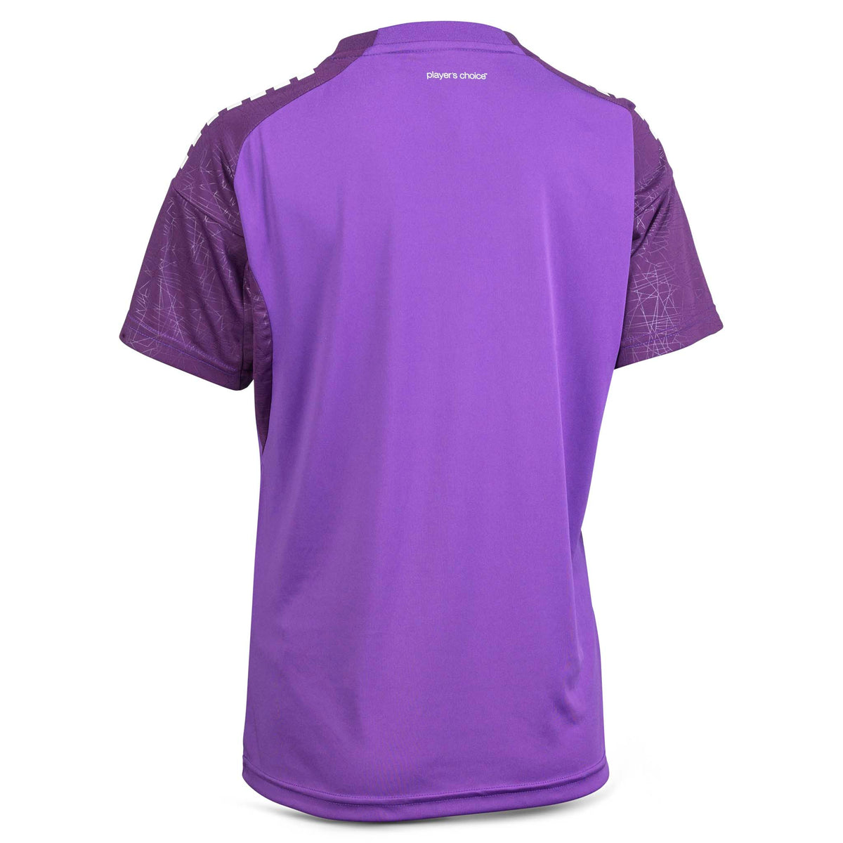 Bagside af lilla Player shirt S/S Spain woman v25, fodbold Match & Training wear med struktur på ærmer.
