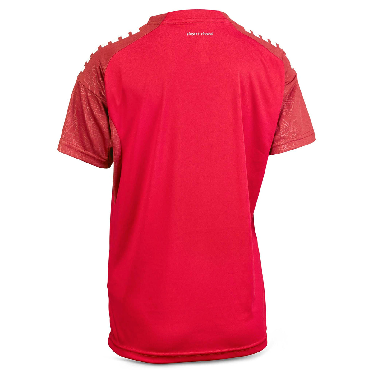 Bagside af rød Player shirt S/S Spain woman v25, Match & Training wear, med mønstrede skuldre.