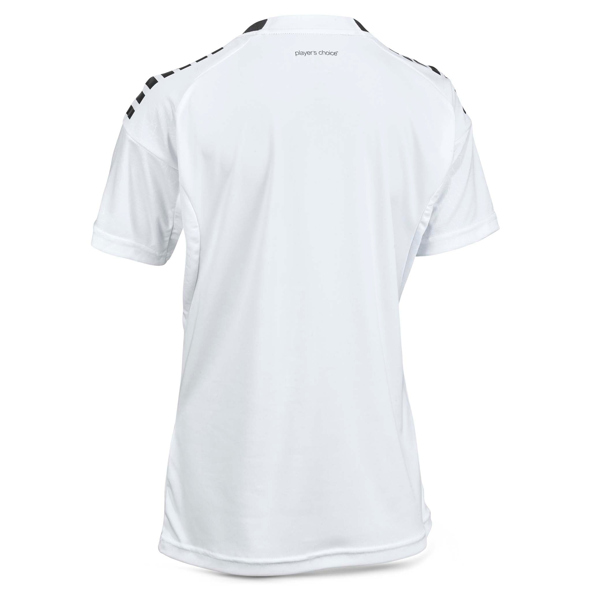 Bagside af hvid Player shirt S/S Spain woman v25 fodbold Match & Training wear med sort skulderdetalje