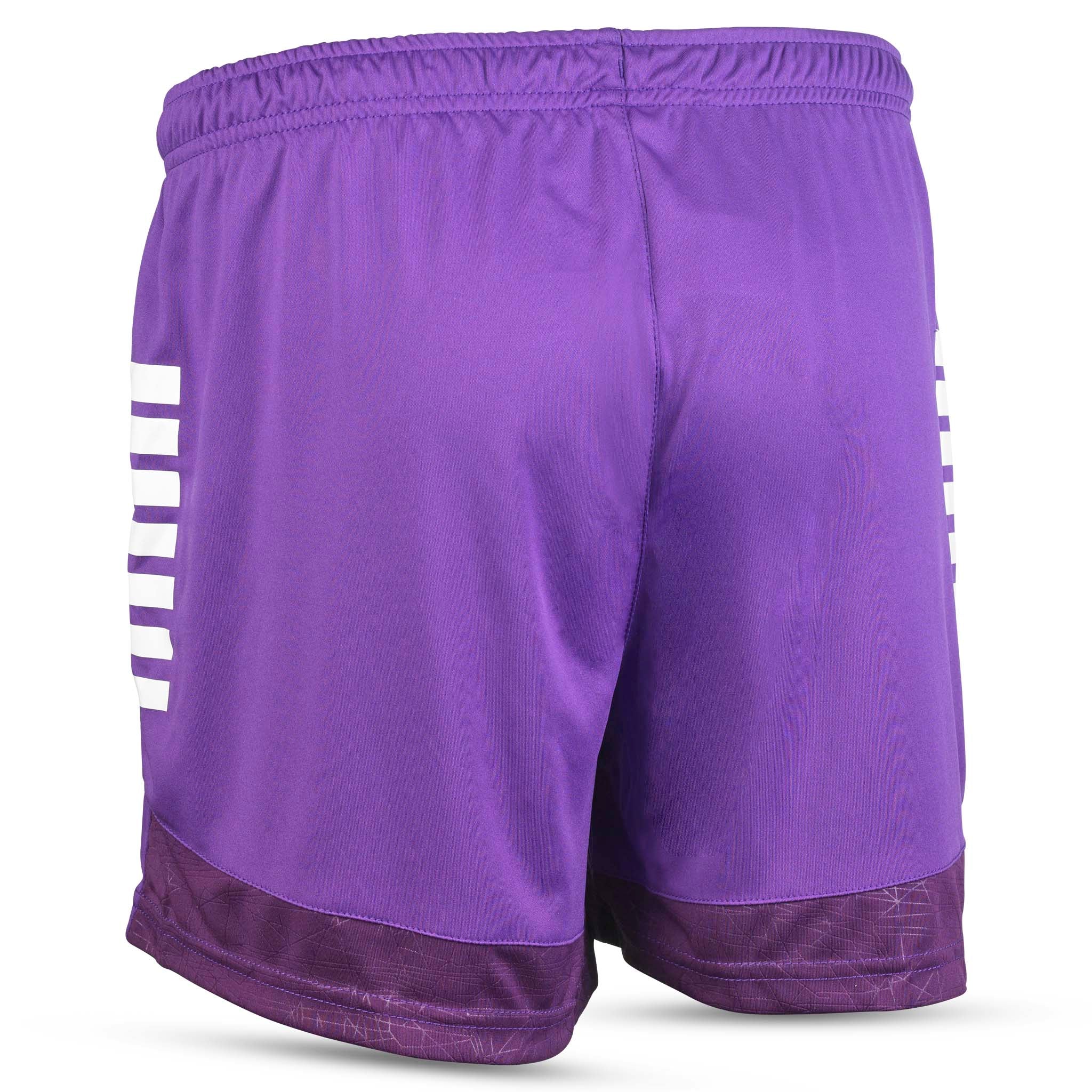 Bagside af lilla Player shorts Spain woman v25 med hvide striber, Match & Training wear fodbold