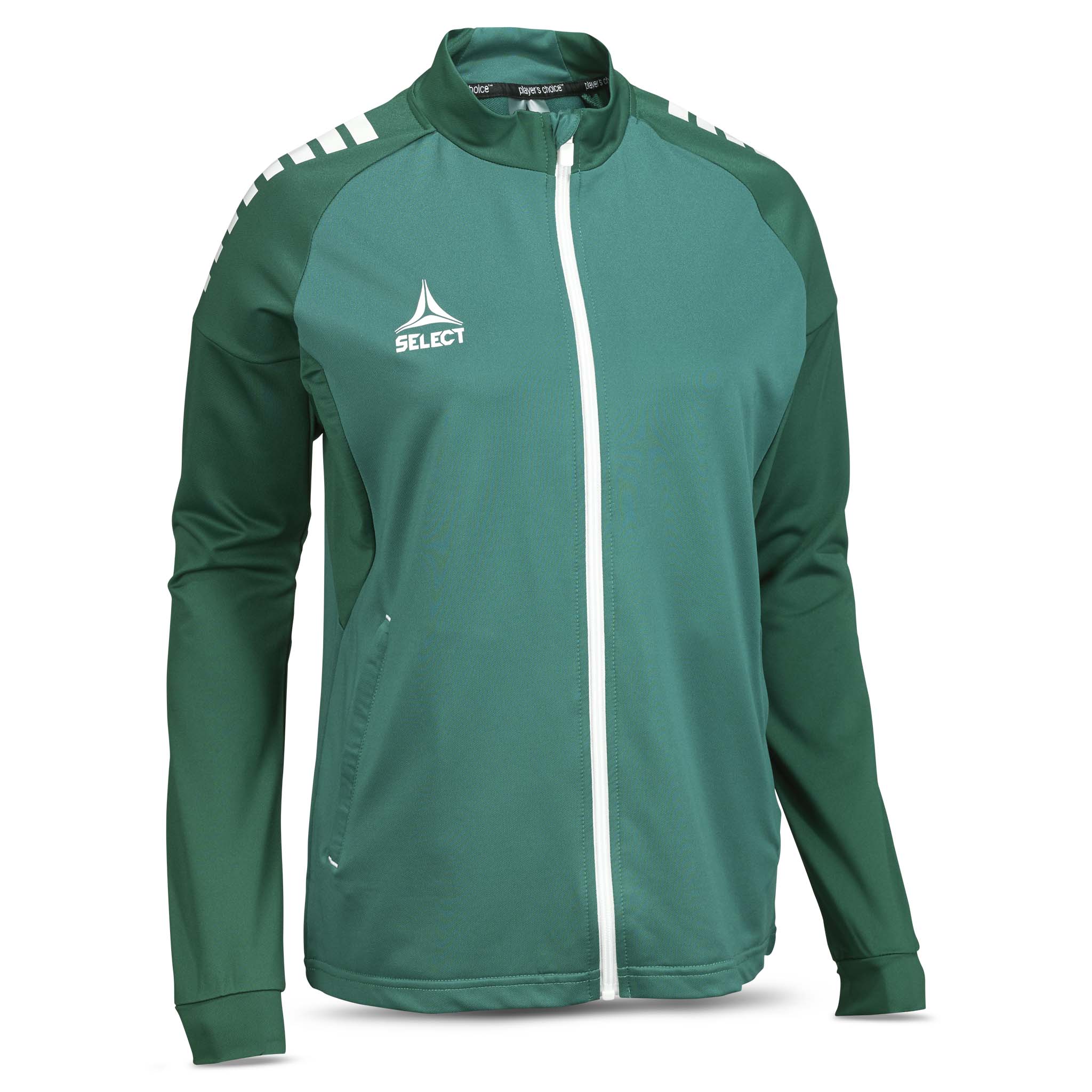 Forside af grøn og hvid Training zip jacket Spain woman v25, fodbold Match & Training wear