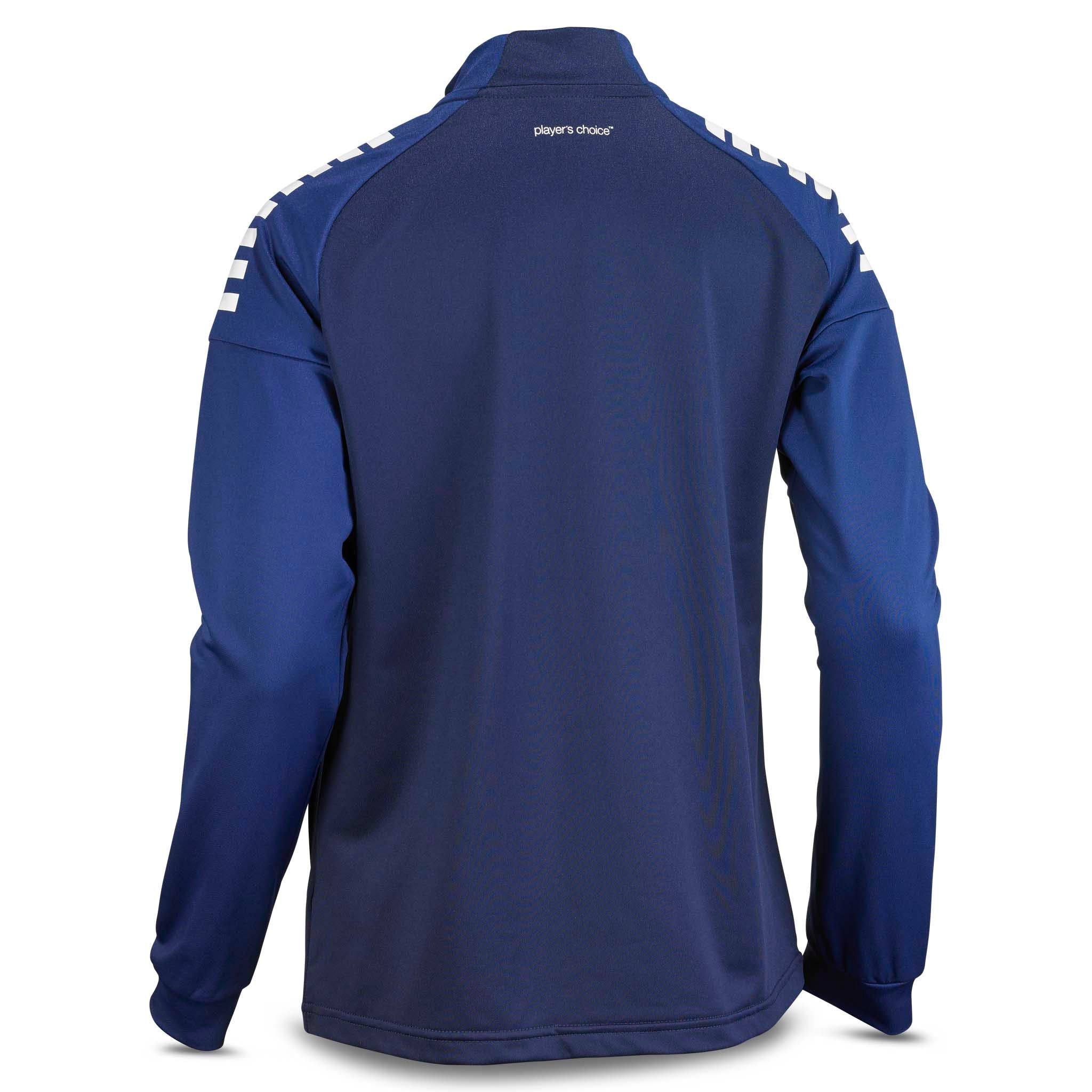Bagside af marineblå Training zip jacket Spain woman v25, Match & Training wear, med hvide skulderdetaljer.