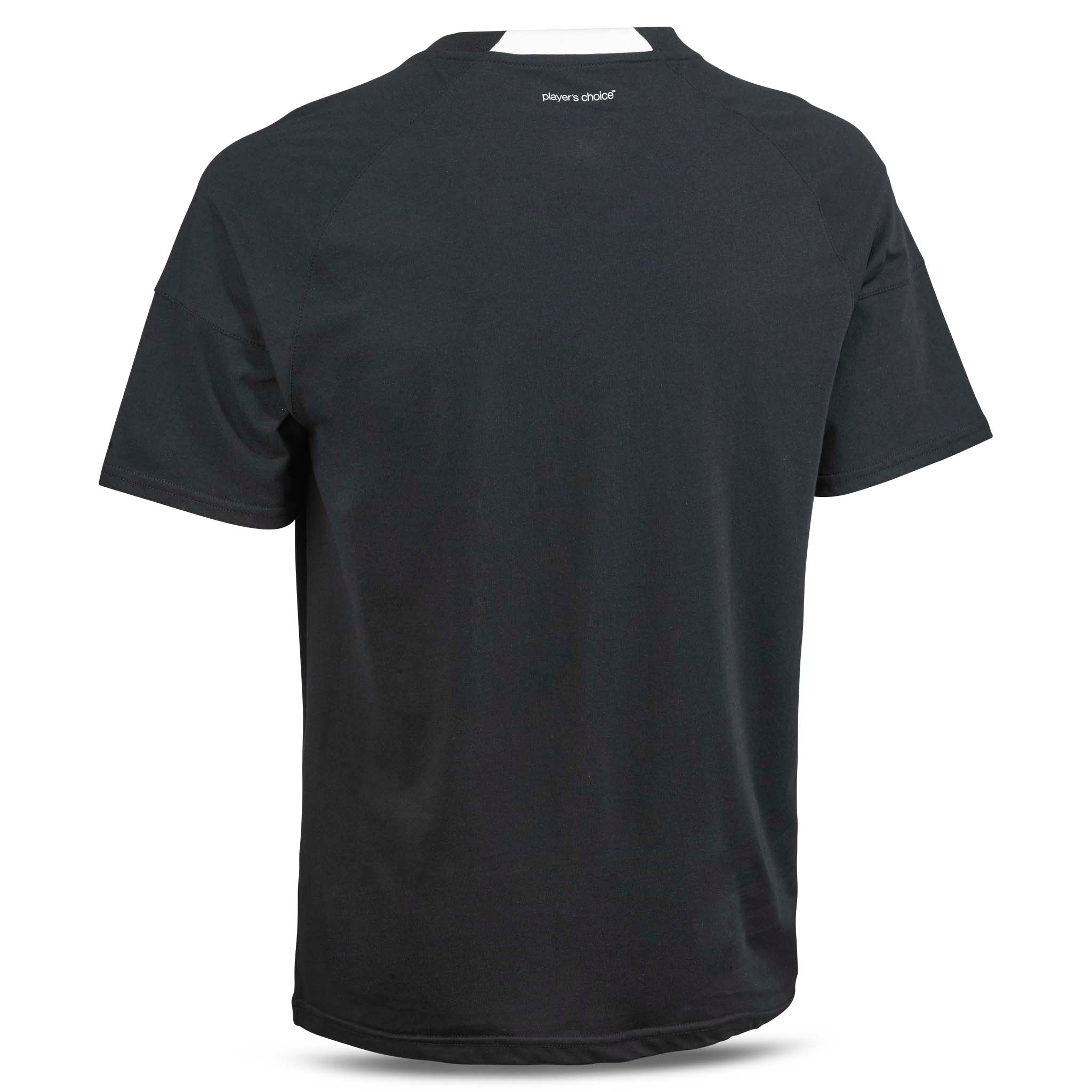Sort T-Shirt Oxford v25 fritidstøj, bagside med hvid kravedetalje.
