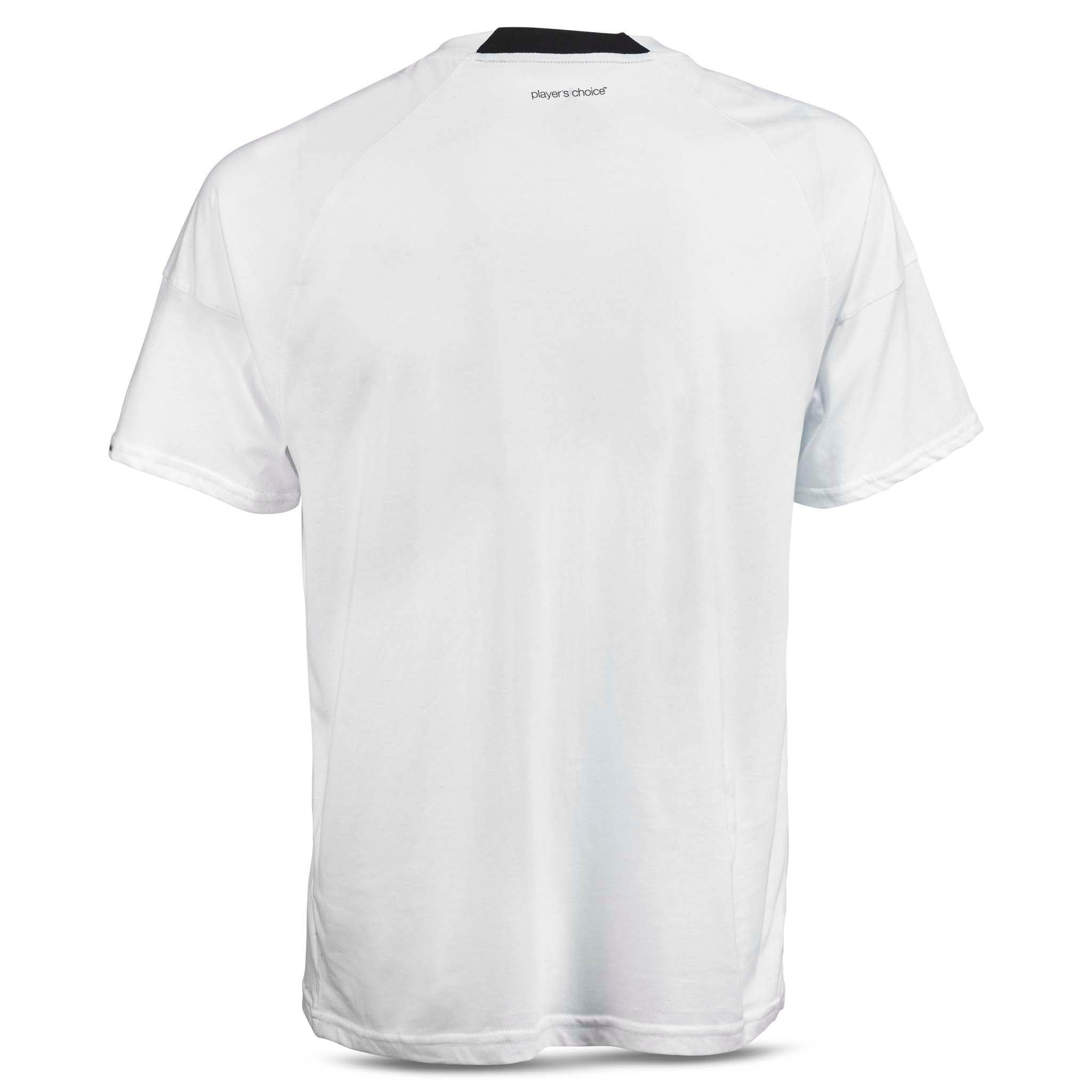 Hvid T-Shirt Oxford v25 fritidstøj, set fra bagsiden med sort kravedetalje.