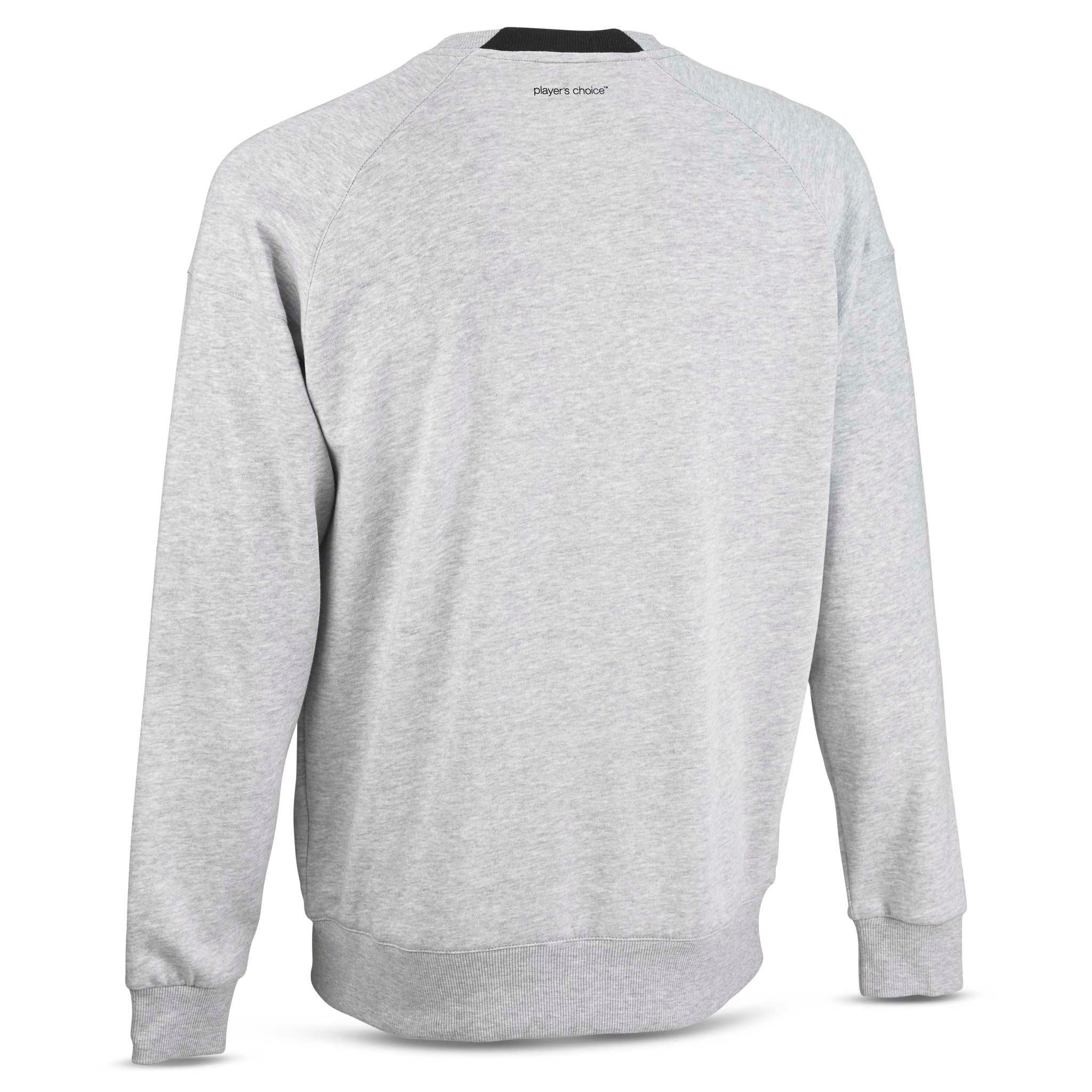 Grå Sweat Oxford v25 fritidstrøje, set fra bagsiden med sort indvendig kravedetalje.