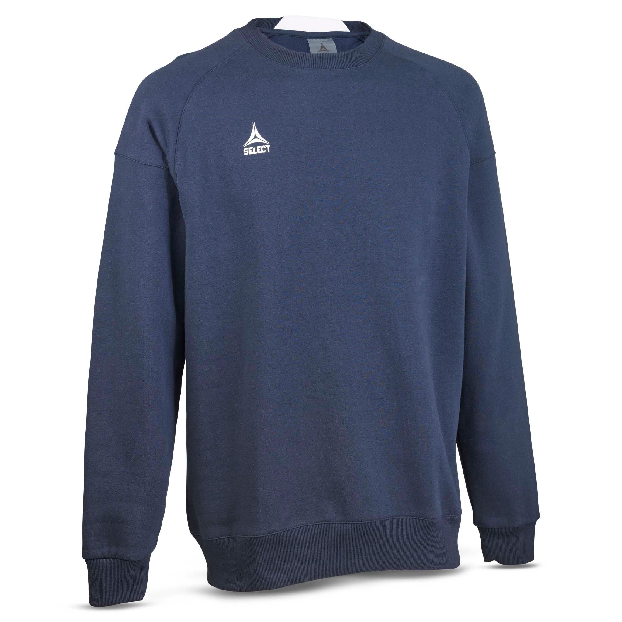 Marineblå Sweat Oxford v25 fritidstrøje, set forfra med hvidt logo på brystet