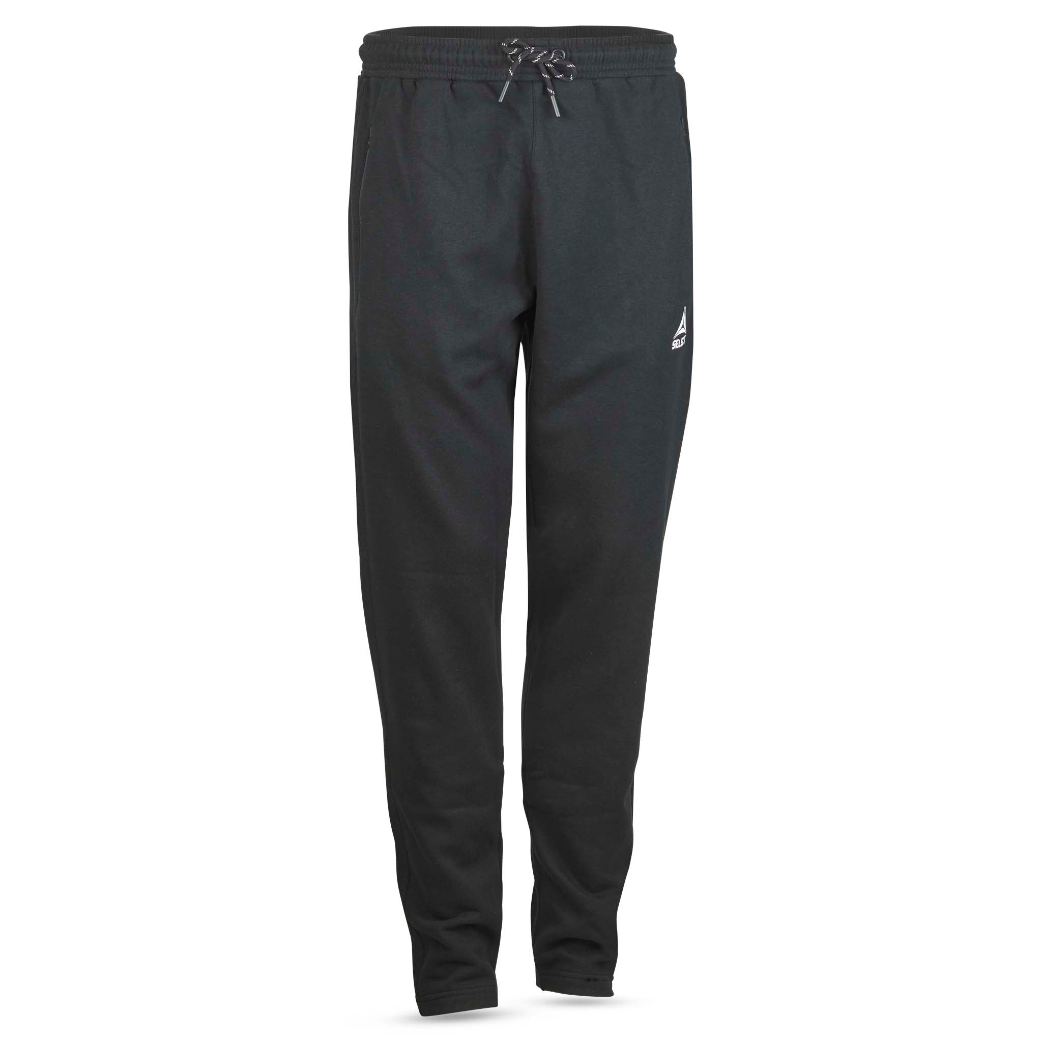 Sorte Sweat pants Oxford v25 fritidstøj, set forfra med snøre i taljen og lille logo på benet.