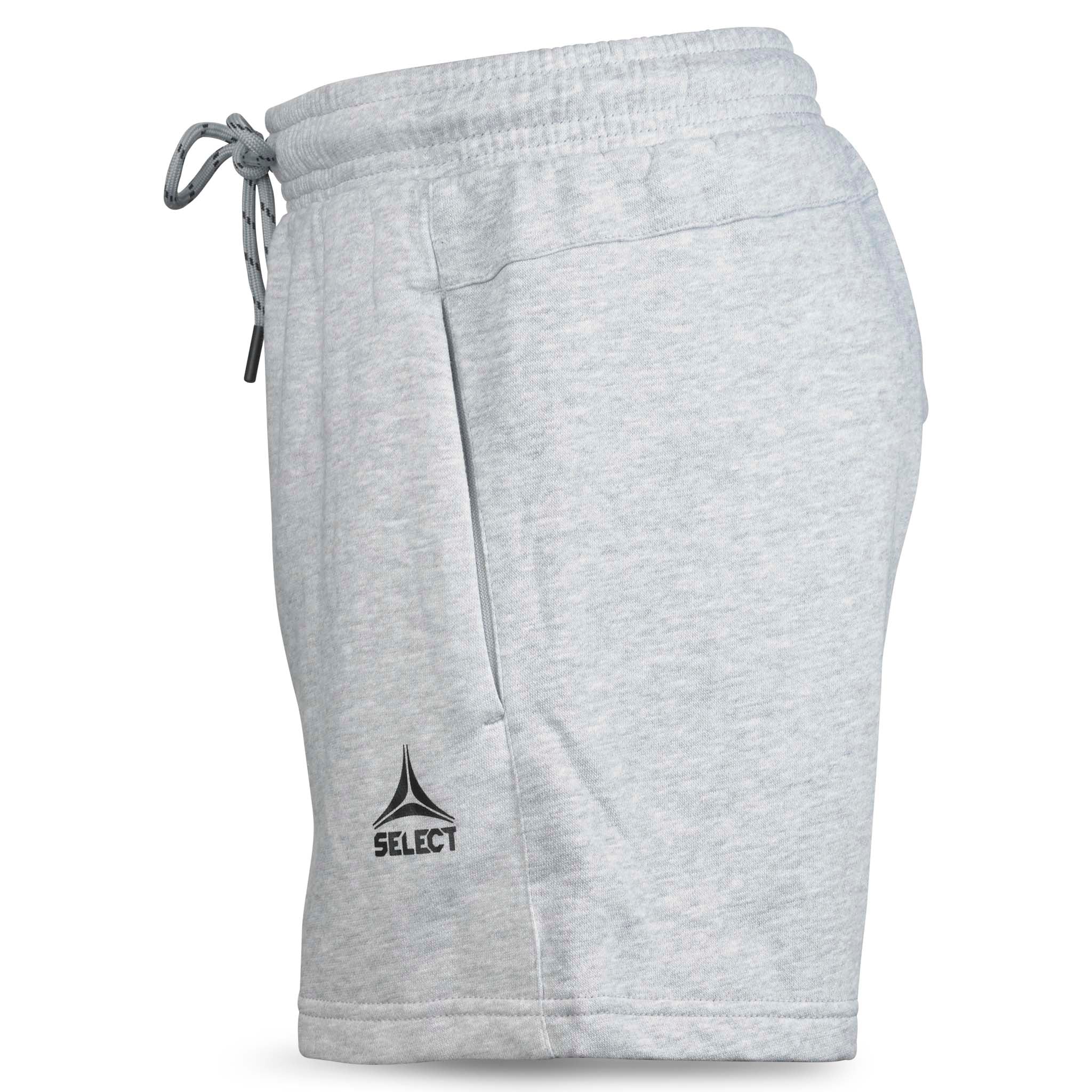 Grå Sweat shorts Oxford women v25, fritidstøj, set fra venstre side med sort fodboldlogo og snøre.