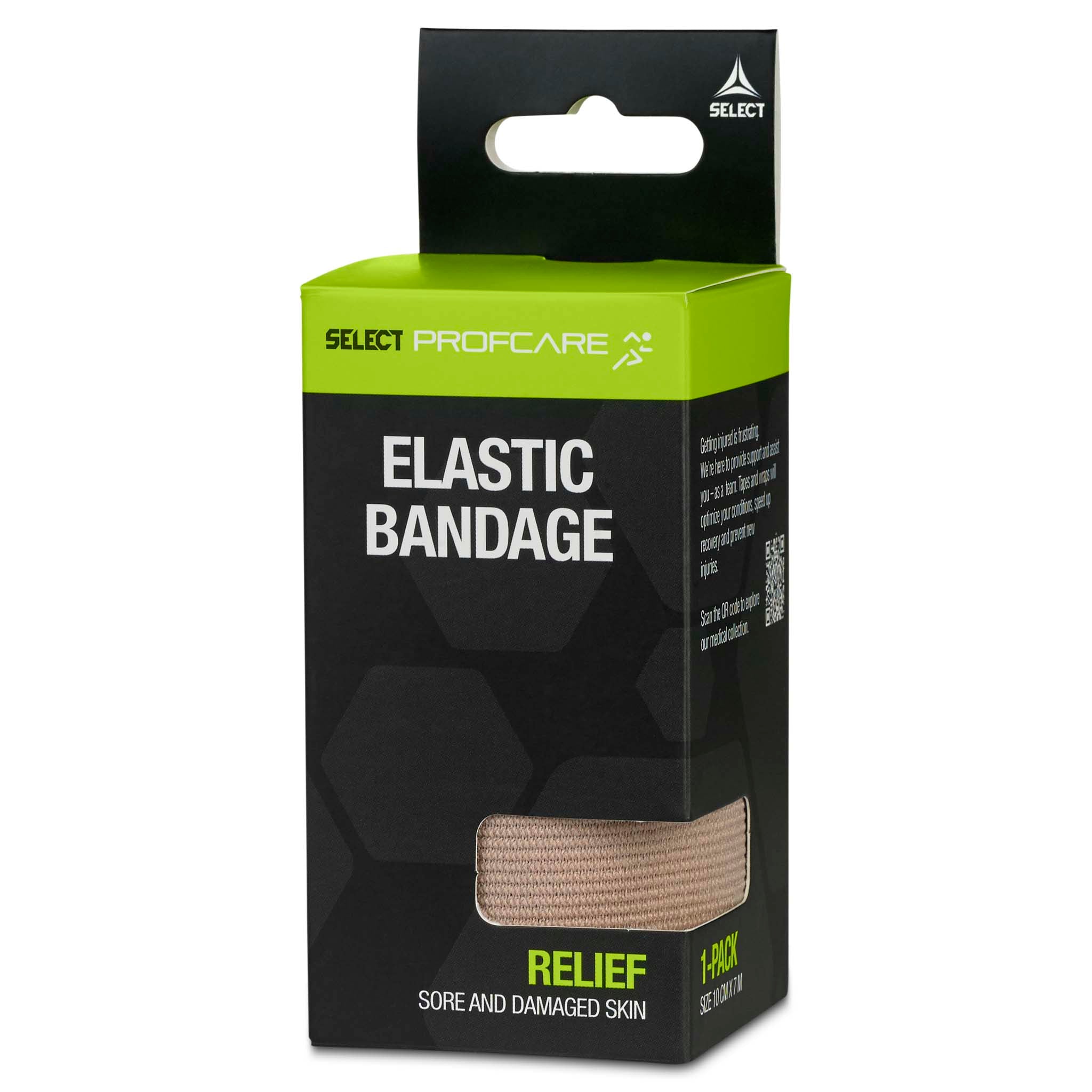 Beige Elastic bandage, Sports care, i grøn og hvid Select Profcare-emballage, set fra højre side.