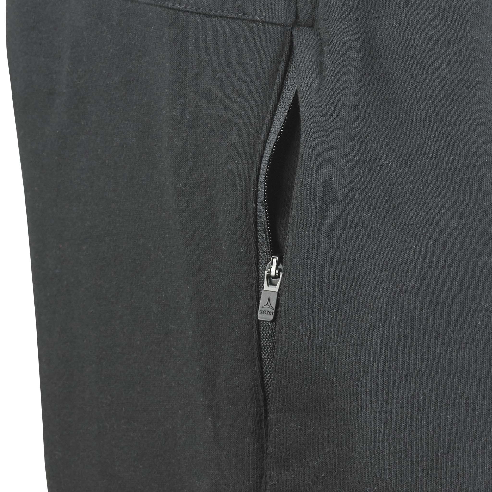 Nærbillede af sorte Sweat shorts Oxford women v25, fritidstøj, der viser detalje med lynlåslomme i siden.
