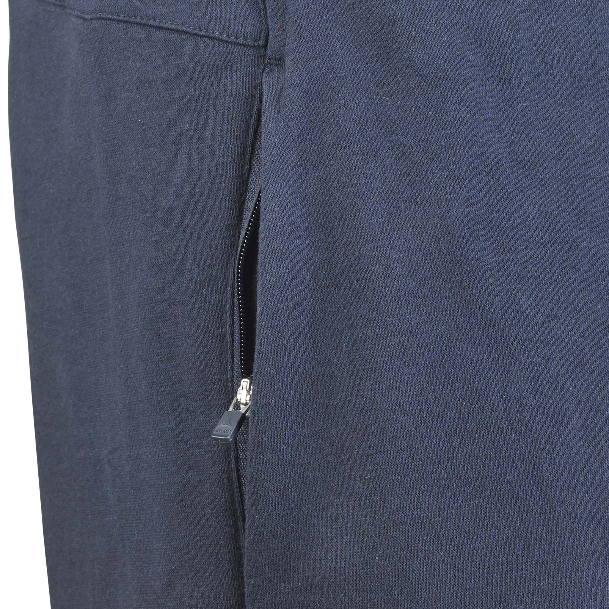 Closeup af marineblå Sweat shorts Oxford women v25 fritidstøj med detalje af sidelomme med lynlås.