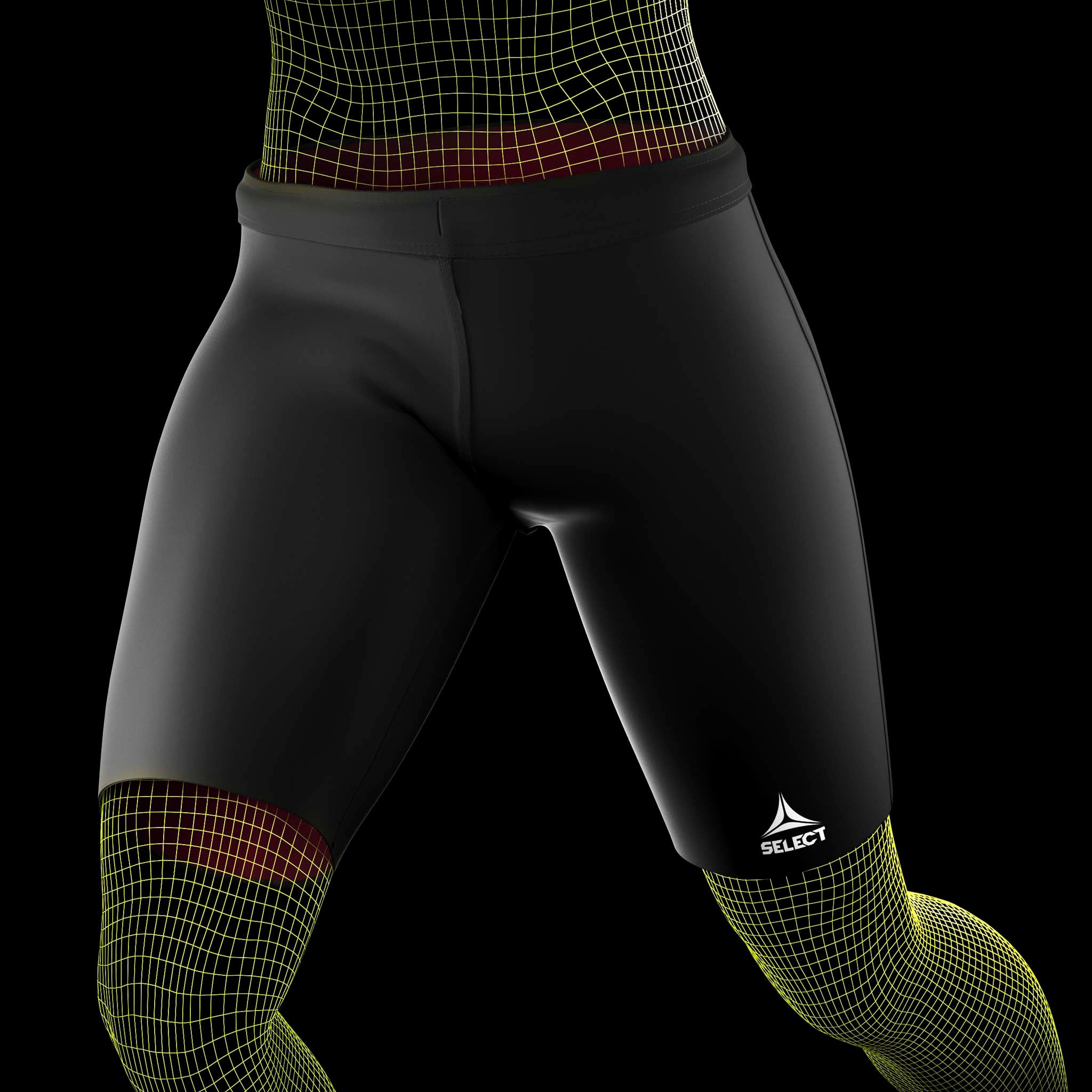 Sorte Thermal Shorts, sports support, båret af en fodboldspiller, set forfra med hvidt logo.