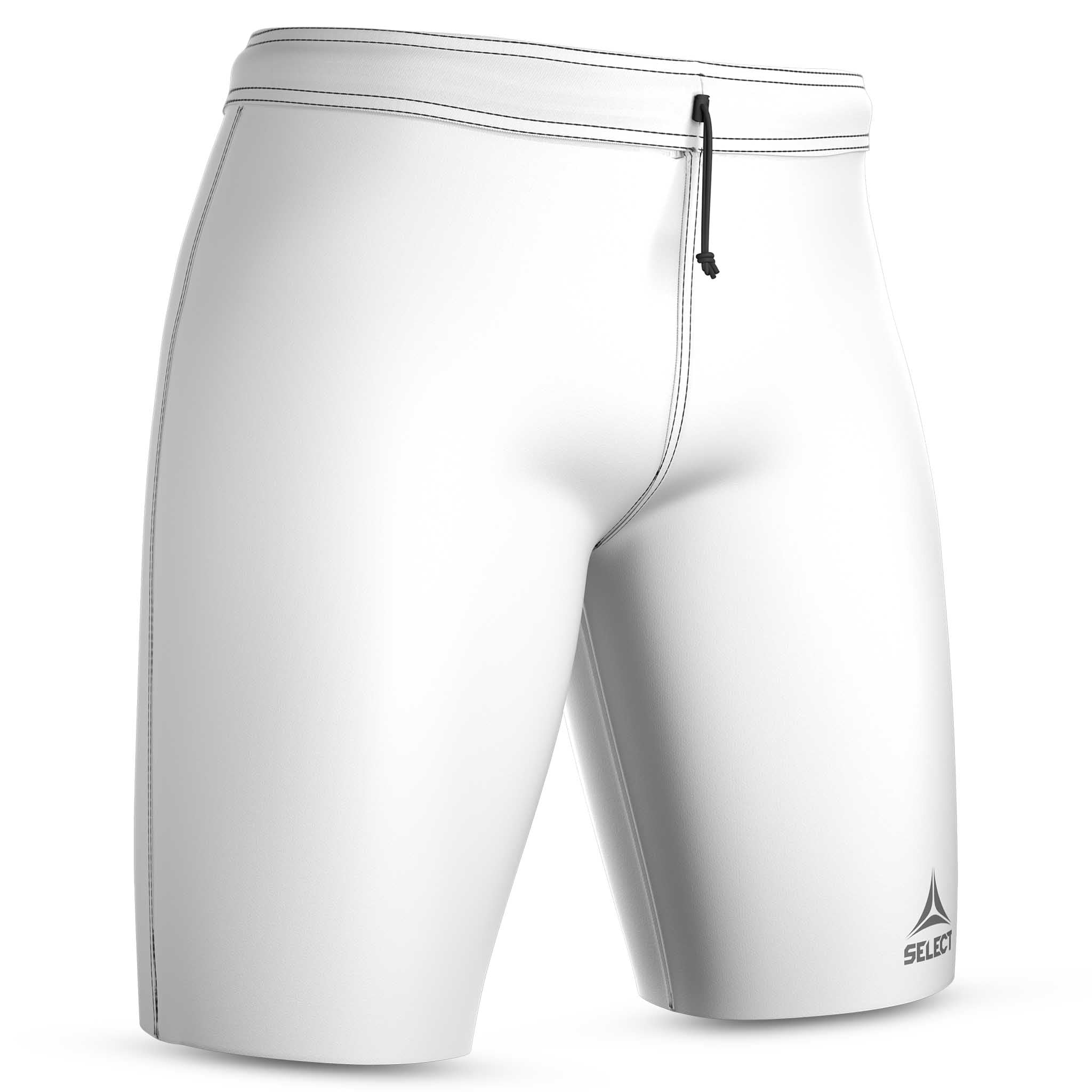 Hvide Thermal Shorts, sportsstøtte, forside med snøretaljen og logo.