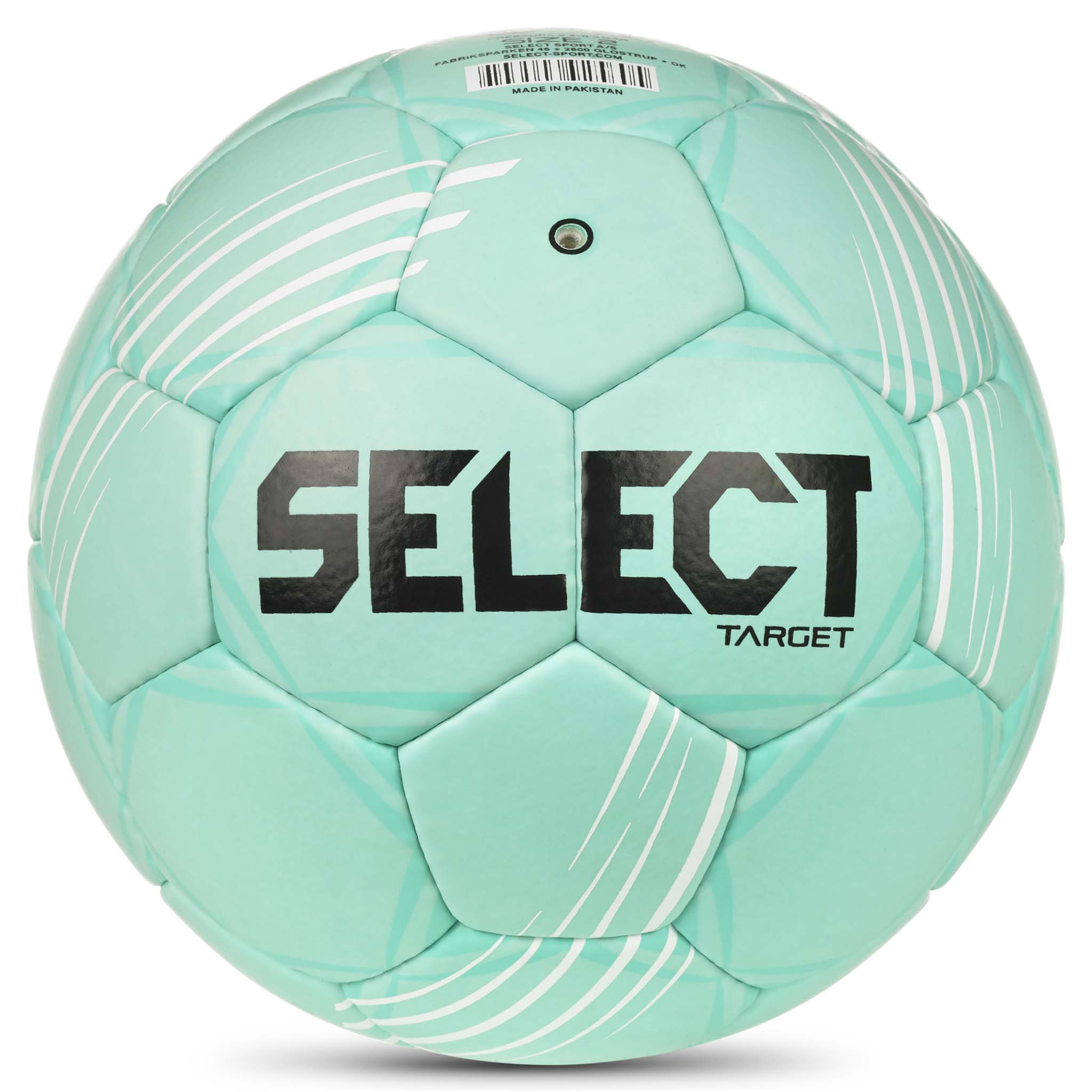 Bagside af grøn Target v26 håndbold med hvide paneler og sort Select-logo