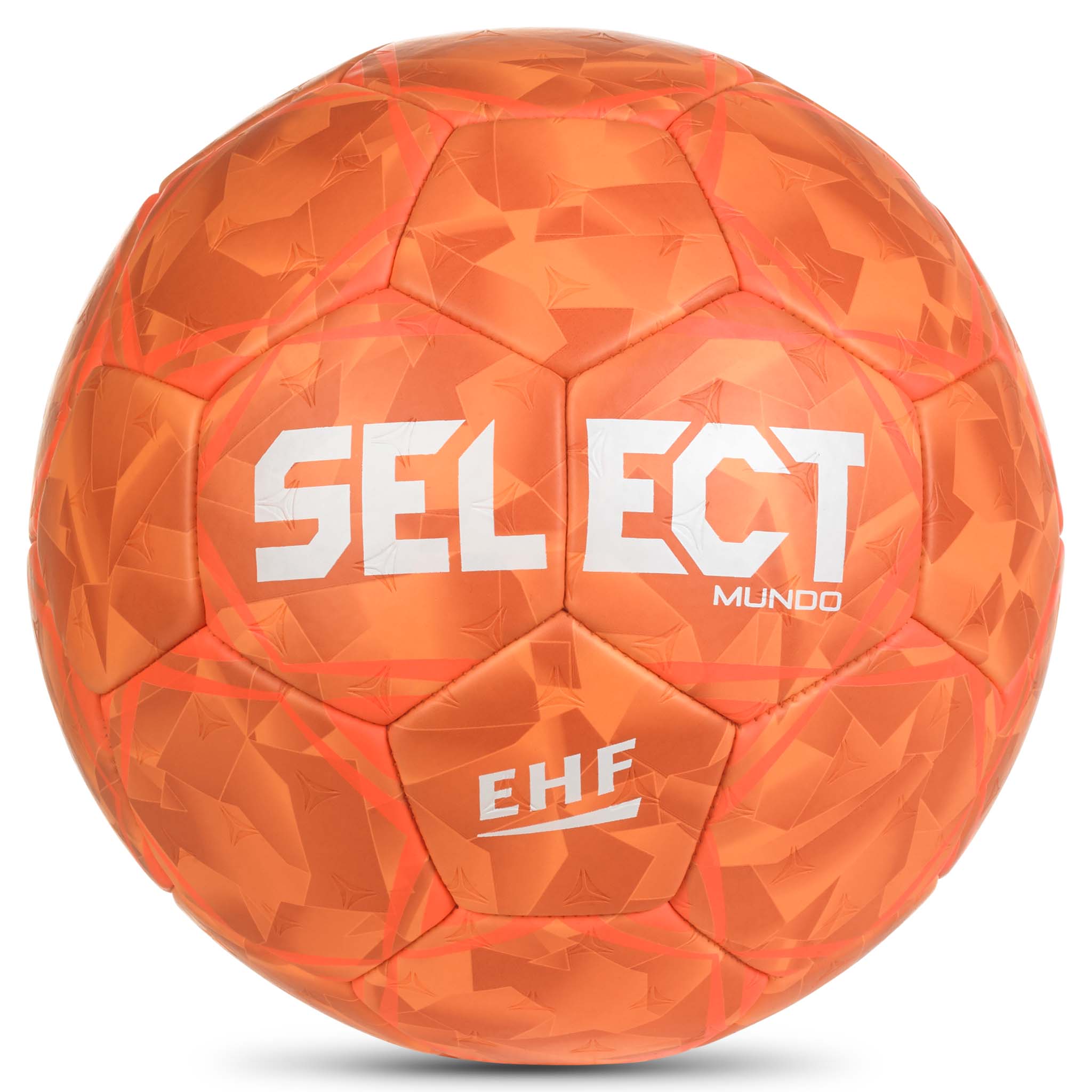 Forside af orange Mundo v26 håndbold med hvid SELECT- og EHF-logo