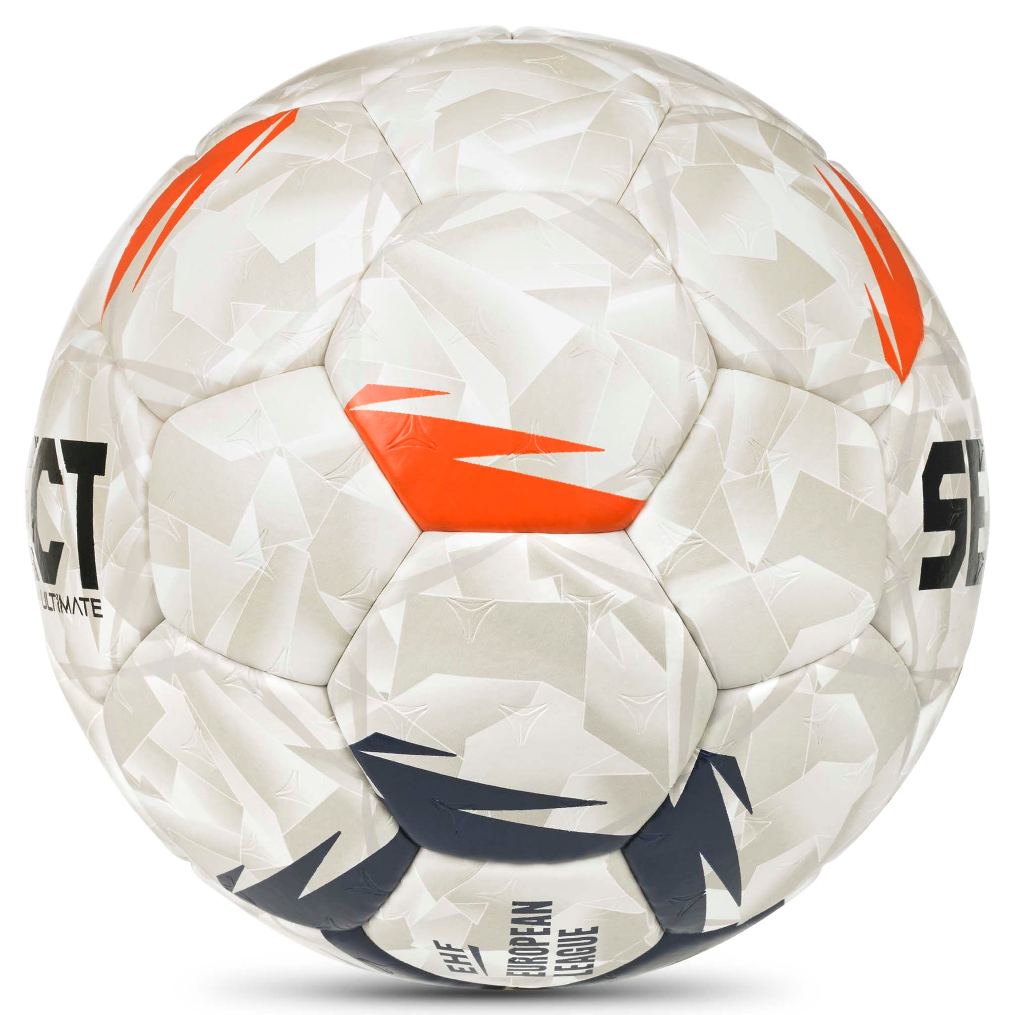 Hvid Ultimate EHF European League v26 håndbold med orange, marineblå og grå detaljer, set fra højre side